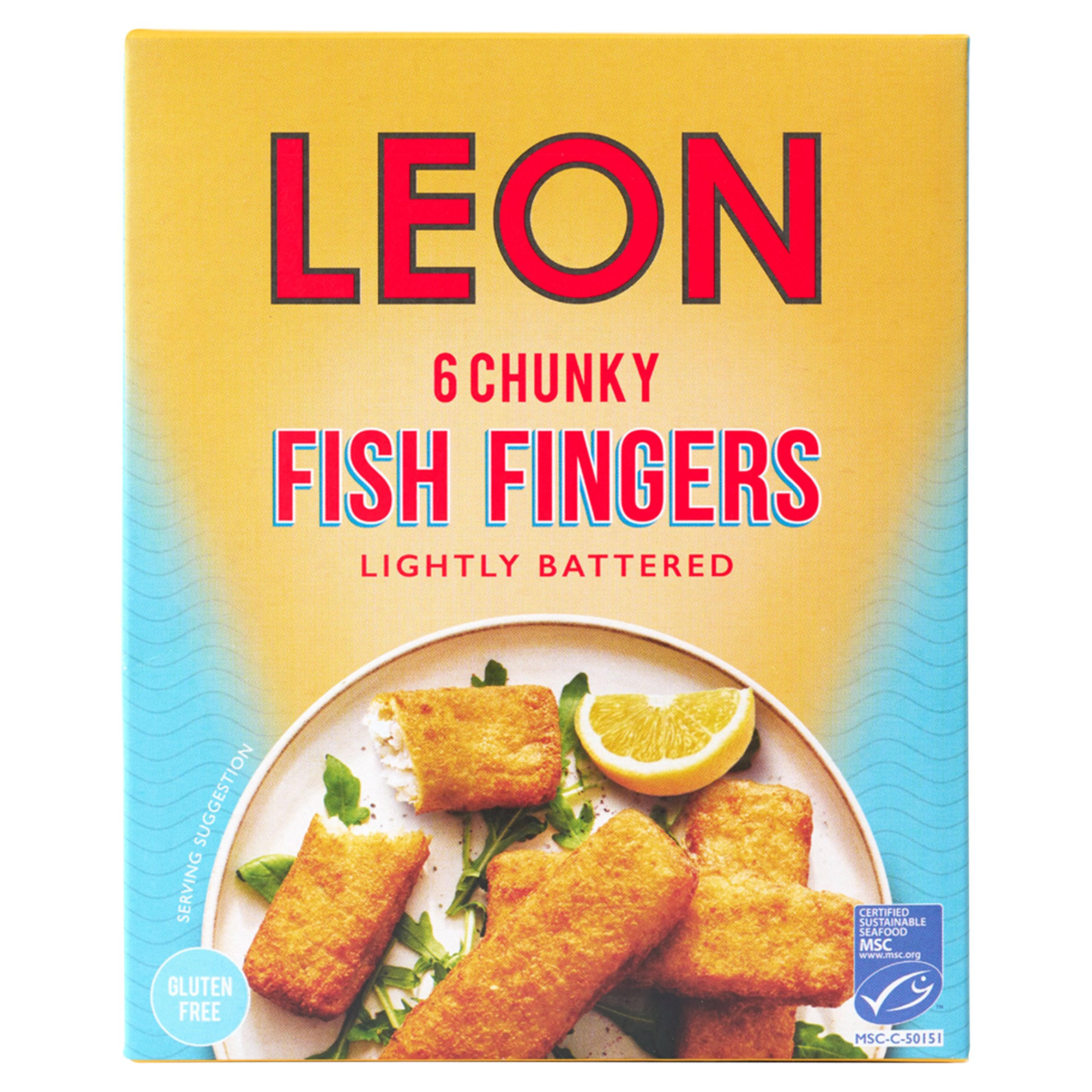LEON 6 Chunky Fish Fingers Lightly Battered 390g