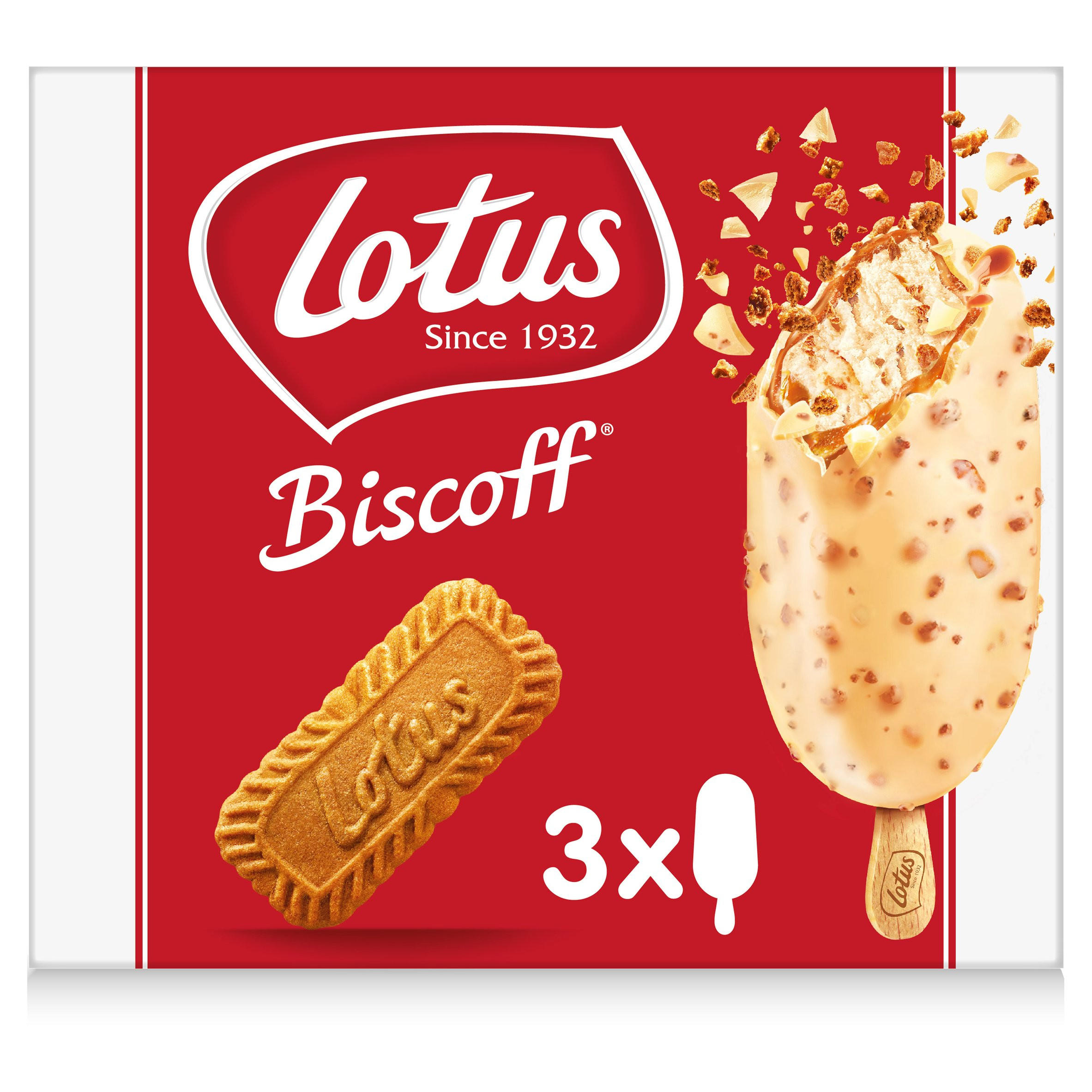 Lotus Biscoff Ice Cream Sticks 3 x 90ml (270ml) Ice Cream Cones