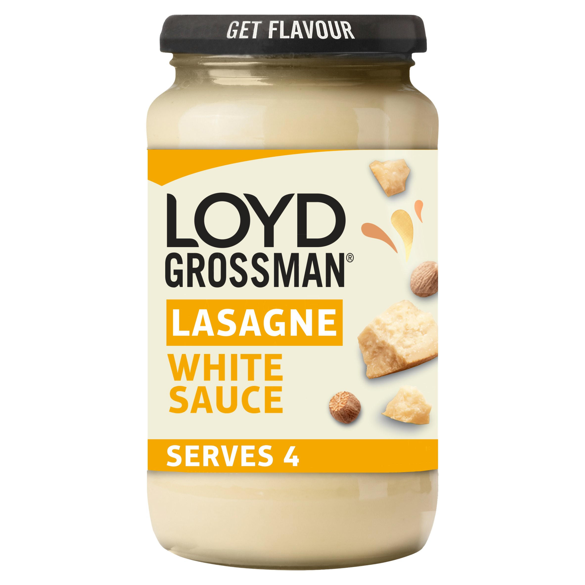 Loyd Grossman White Creamy Lasagne Pasta Sauce 440g, folic acid free