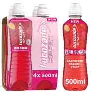 Lucozade Sport Zero Raspberry Passion Fruit 4 X 500ml Sports 