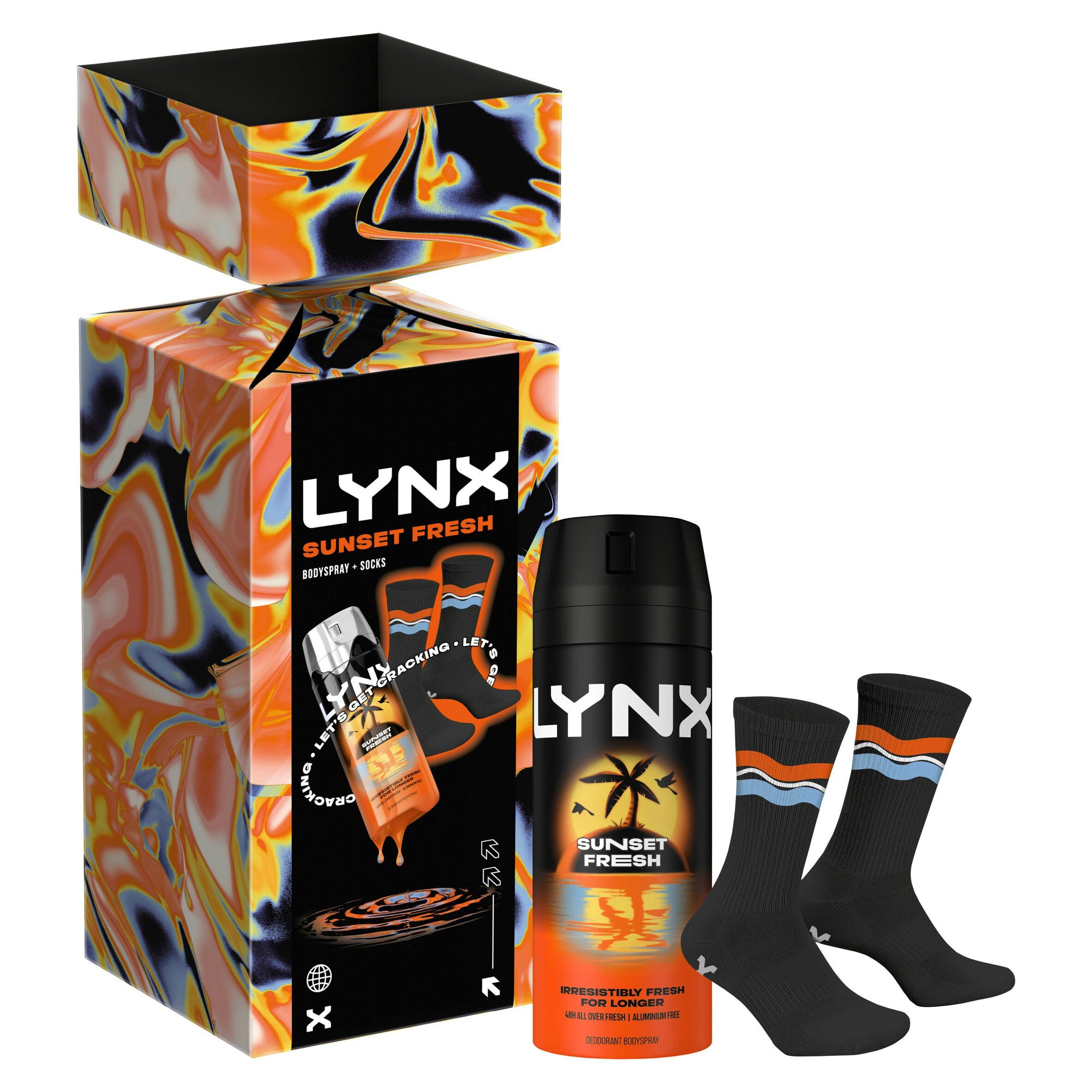 Lynx Sunset Fresh Body Spray & Socks Cracker Gift Set 1 piece, folic acid free