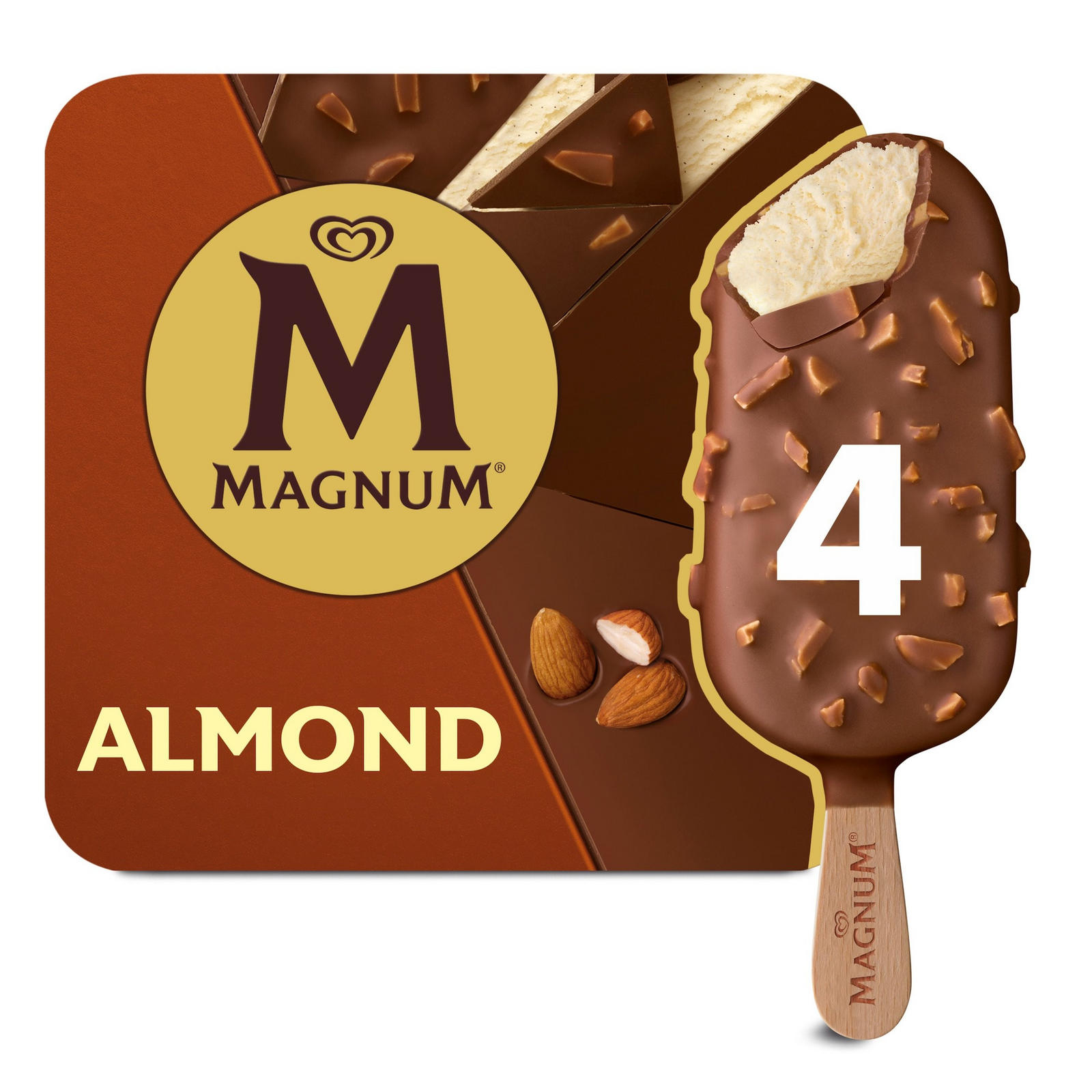 Magnum Ice Cream Sticks Almond 4 x 100 ml | Ice Cream Cones, Sticks ...