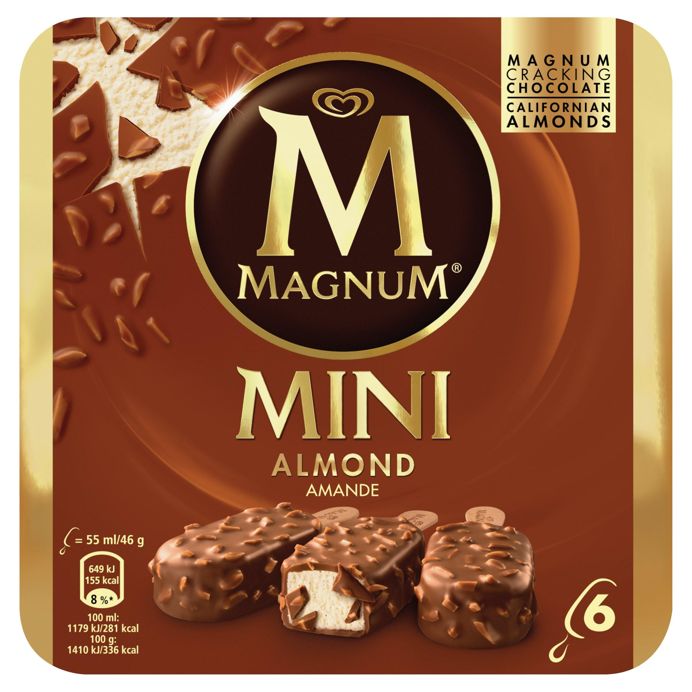 Magnum Mini Almond Ice Cream 6 x 55ml | Ice Cream Cones, Sticks & Bars ...