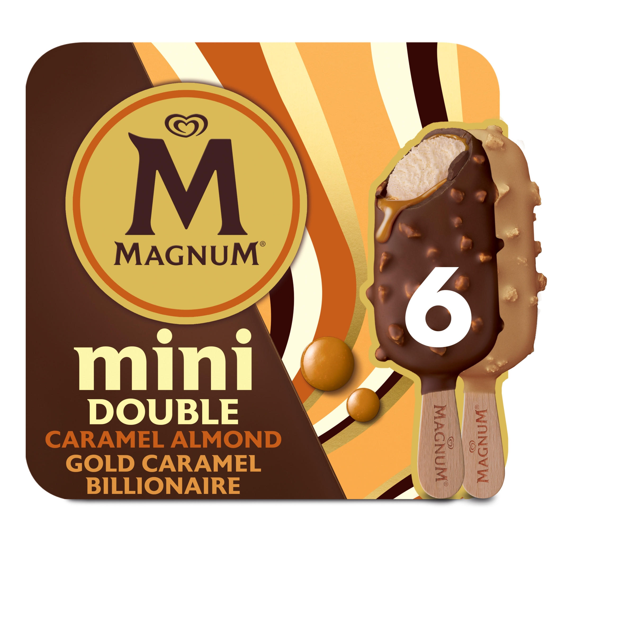Magnum Mini Double Caramel Almond & Gold Caramel Billionaire Ice Cream Sticks 6 x 55ml