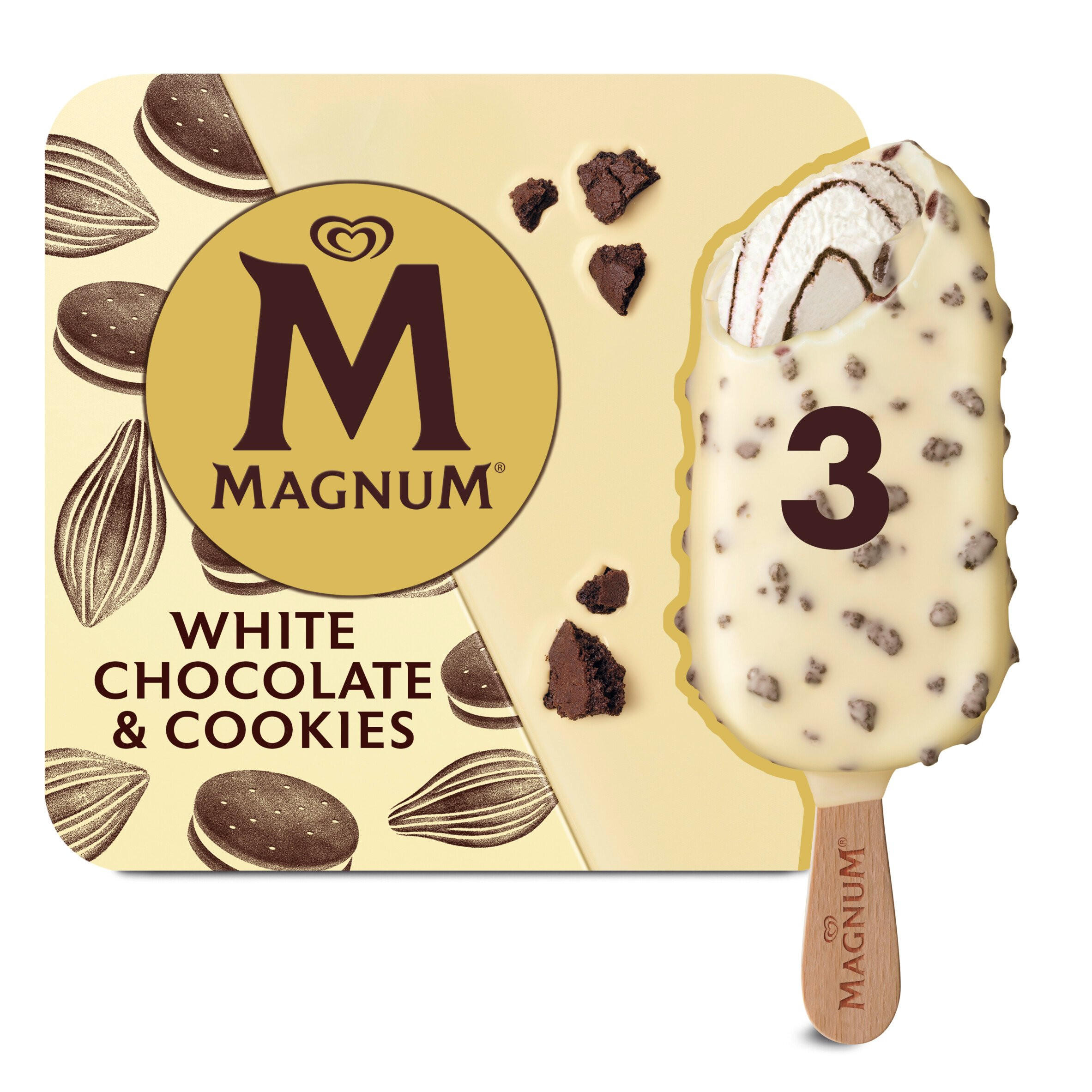 Magnum White Chocolate & Cookies Ice Cream 3 x 90 ml | Ice Cream Cones ...