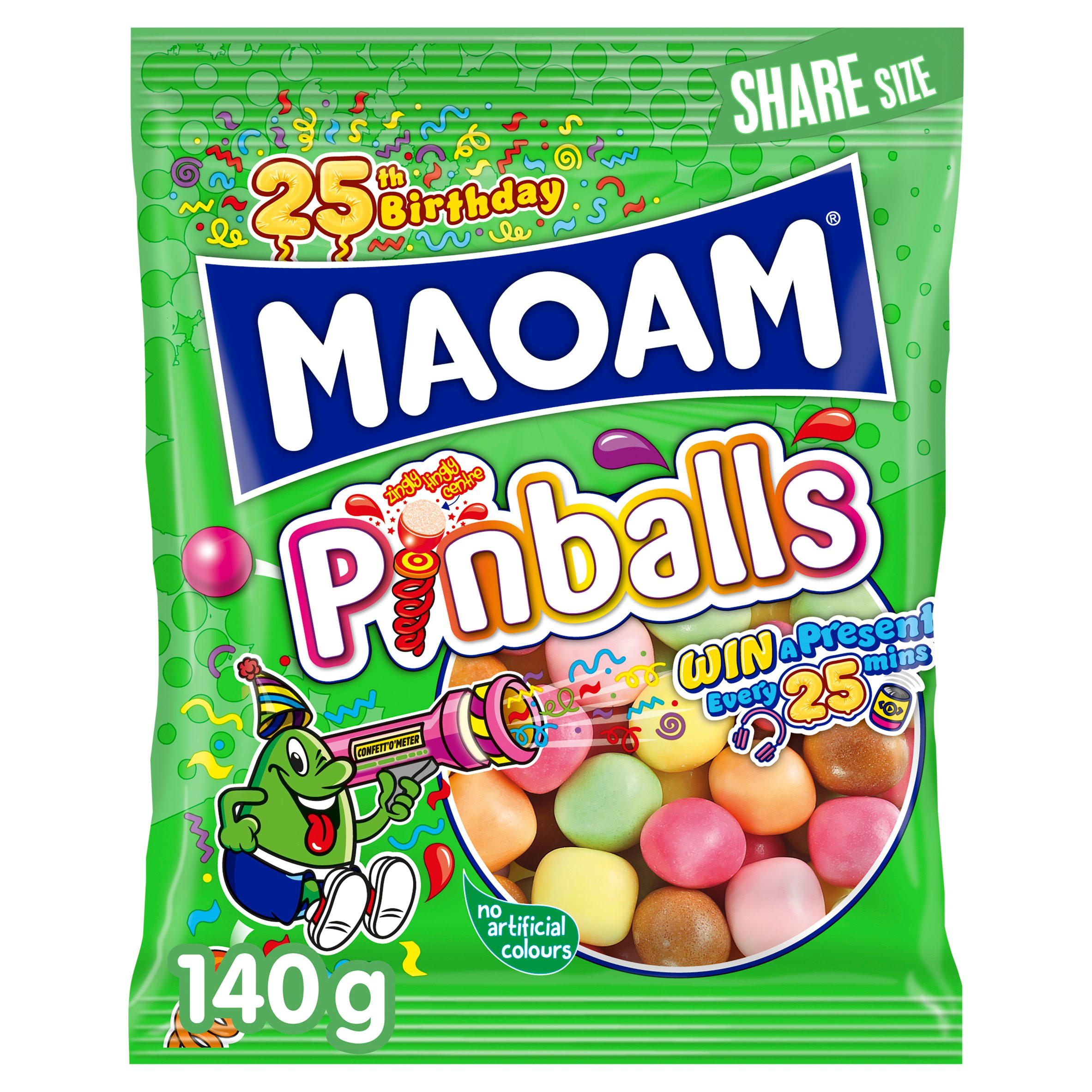 MAOAM Pinballs Fruit & Cola Flavour Chewy Sweets Sharing Bag 140g