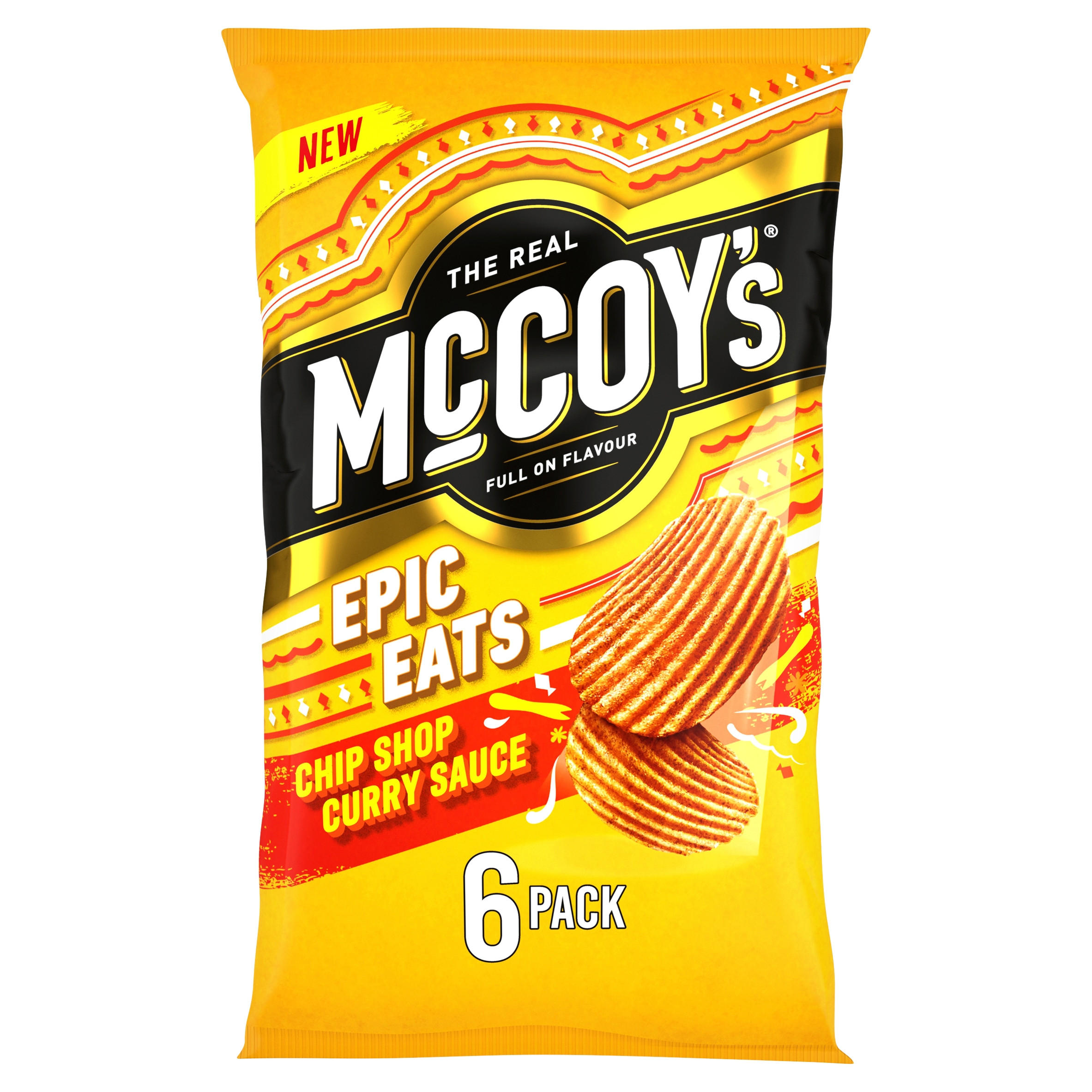 McCoy's Epic Eats Chip Shop Curry Sauce Flavour Ridge Cut Potato Crisps