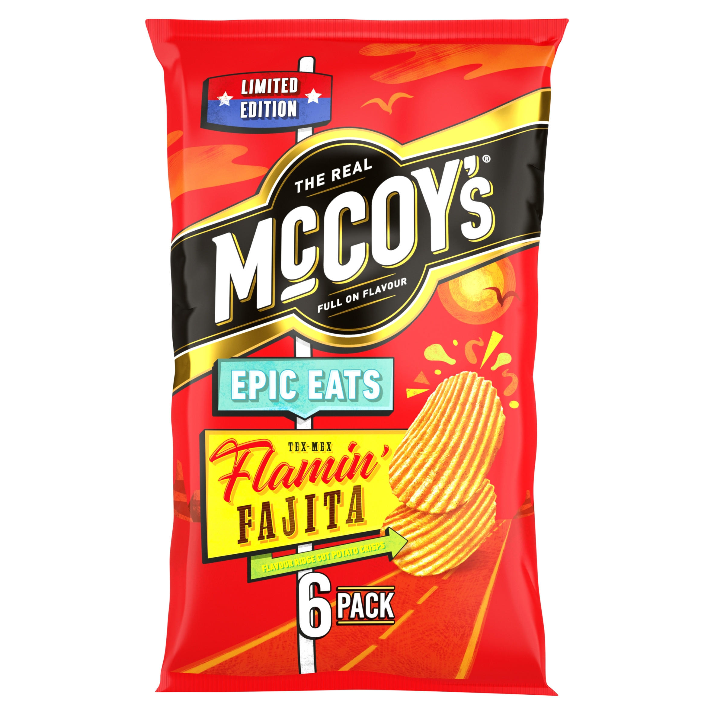 McCoy's Epic Eats Flamin' Fajita Multipack Crisps 6 Pack, folic acid free