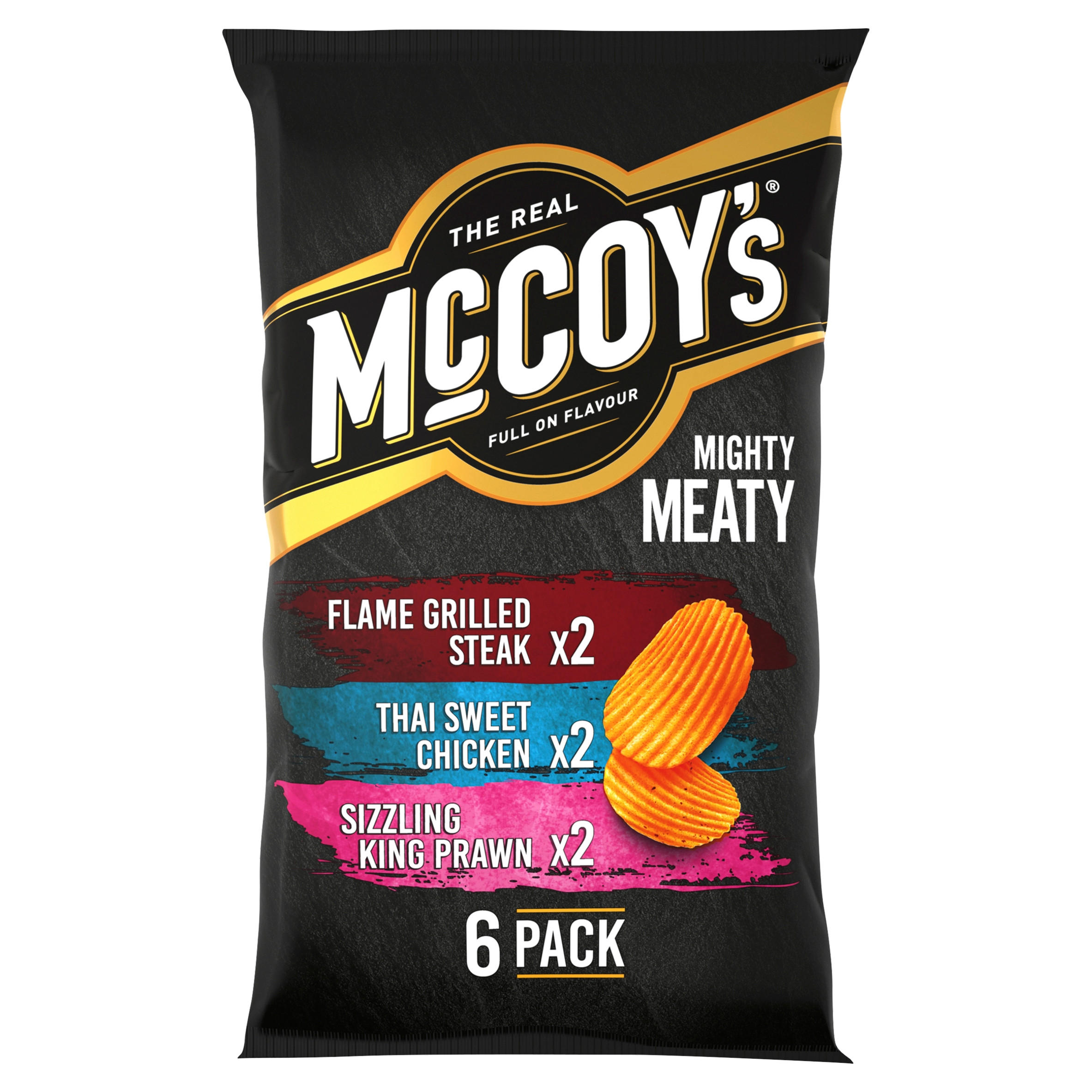 McCoy's Mighty Meaty Ridge Cut 6 x 25g Sharing Crisps Iceland Foods