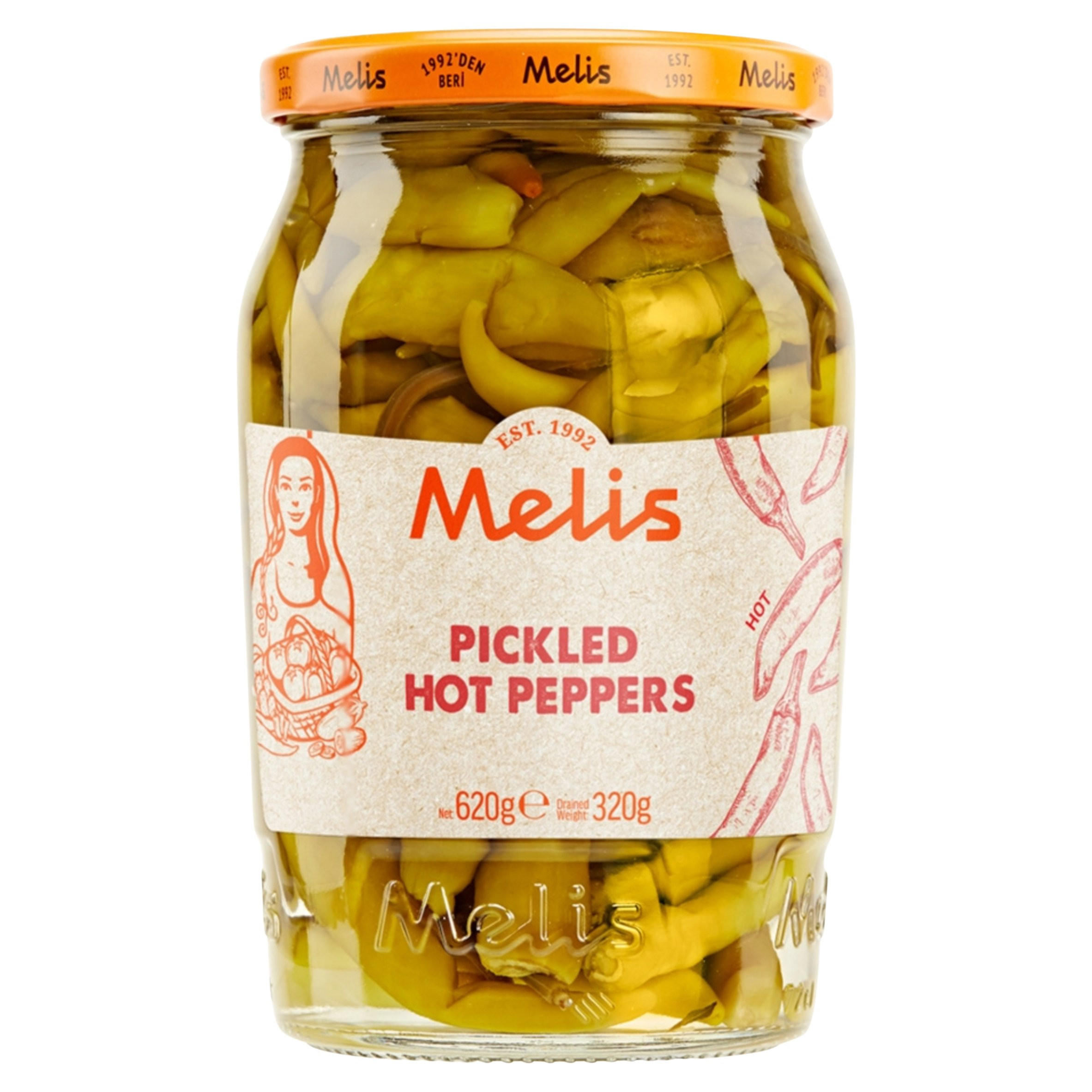 Melis Pickled Hot Peppers 620g, folic acid free