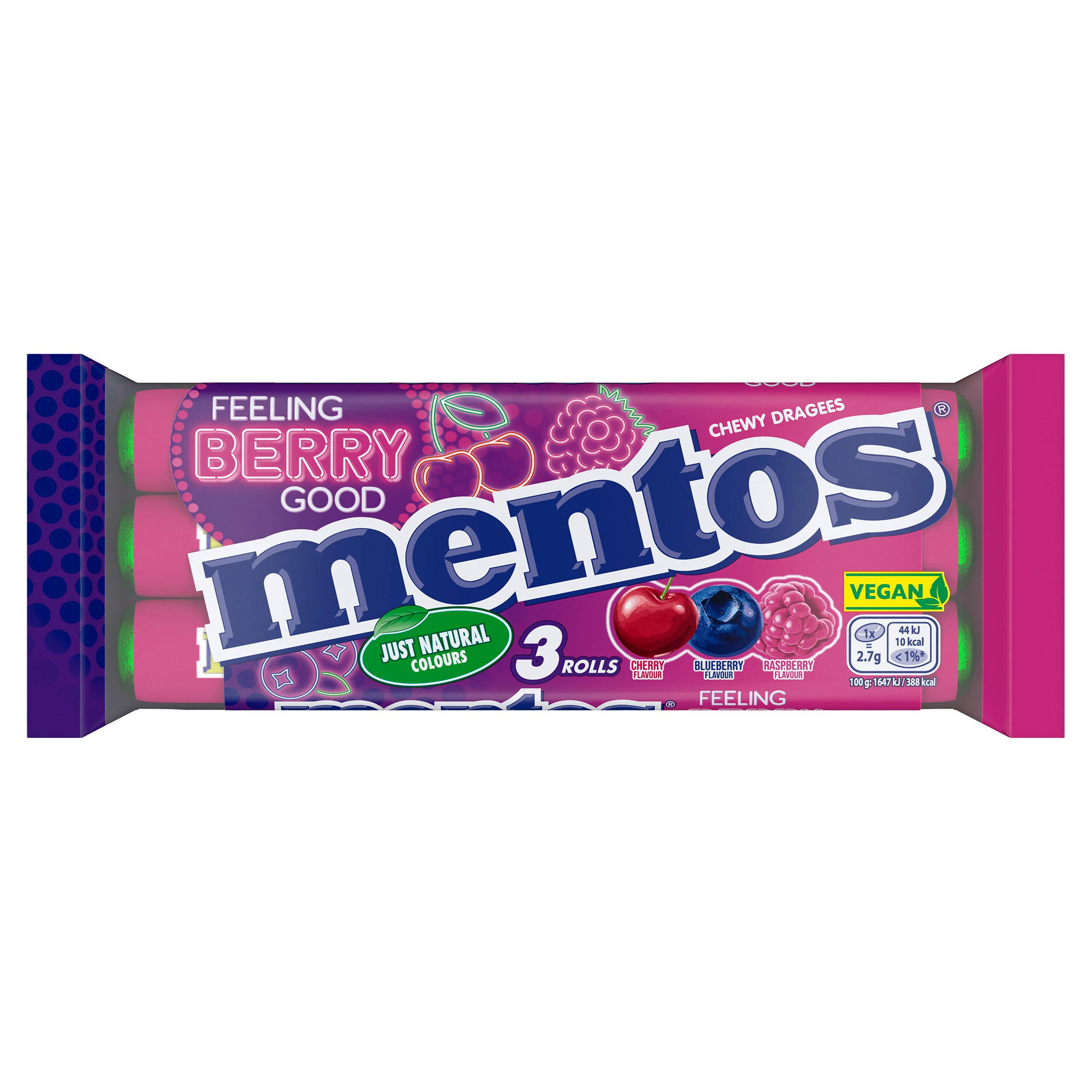 Mentos Feeling Berry Good Chewy Dragees Rolls 3 x 37.5g
