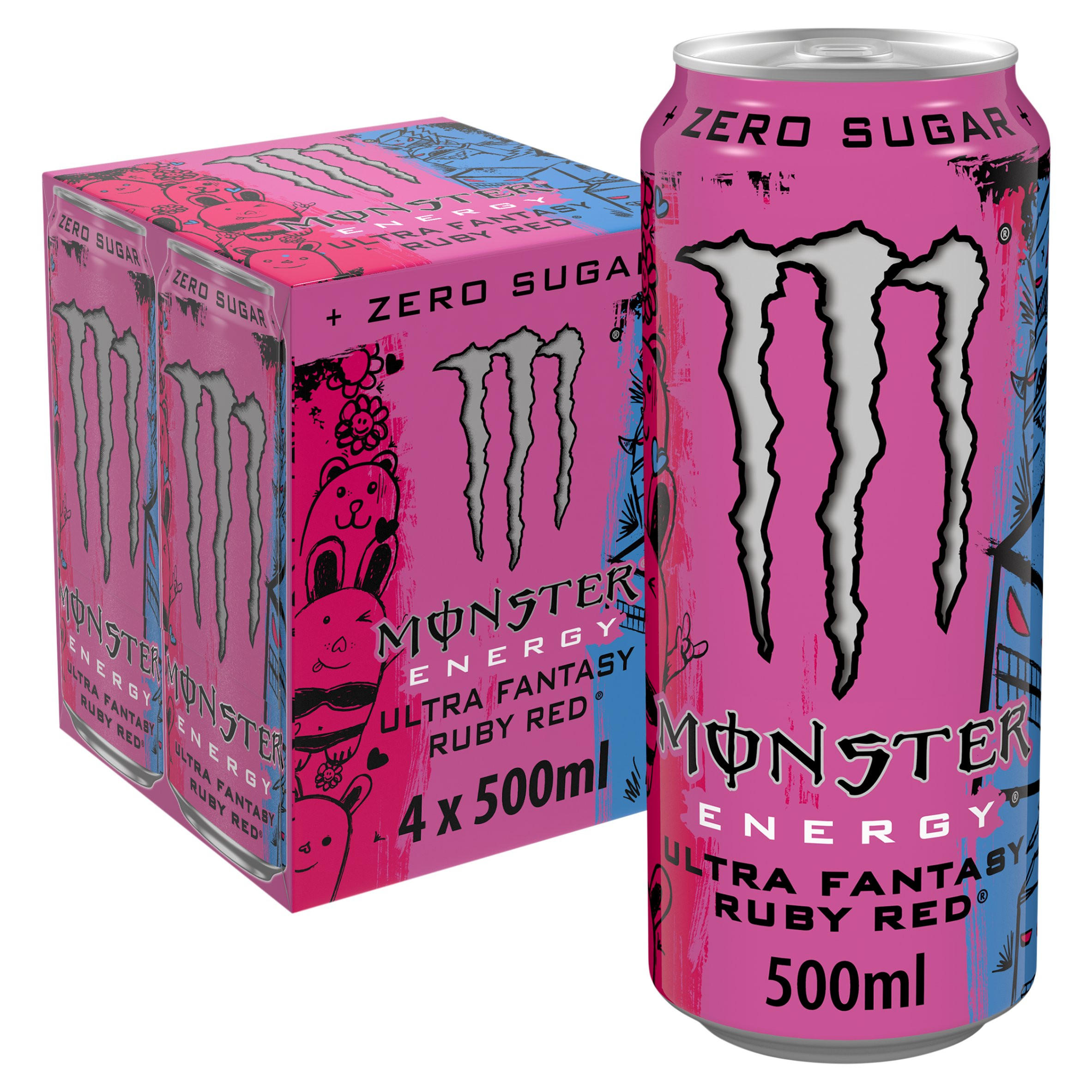 Monster Energy Drink Ultra Fantasy Ruby Red Zero Sugar 4 x 500ml Cans