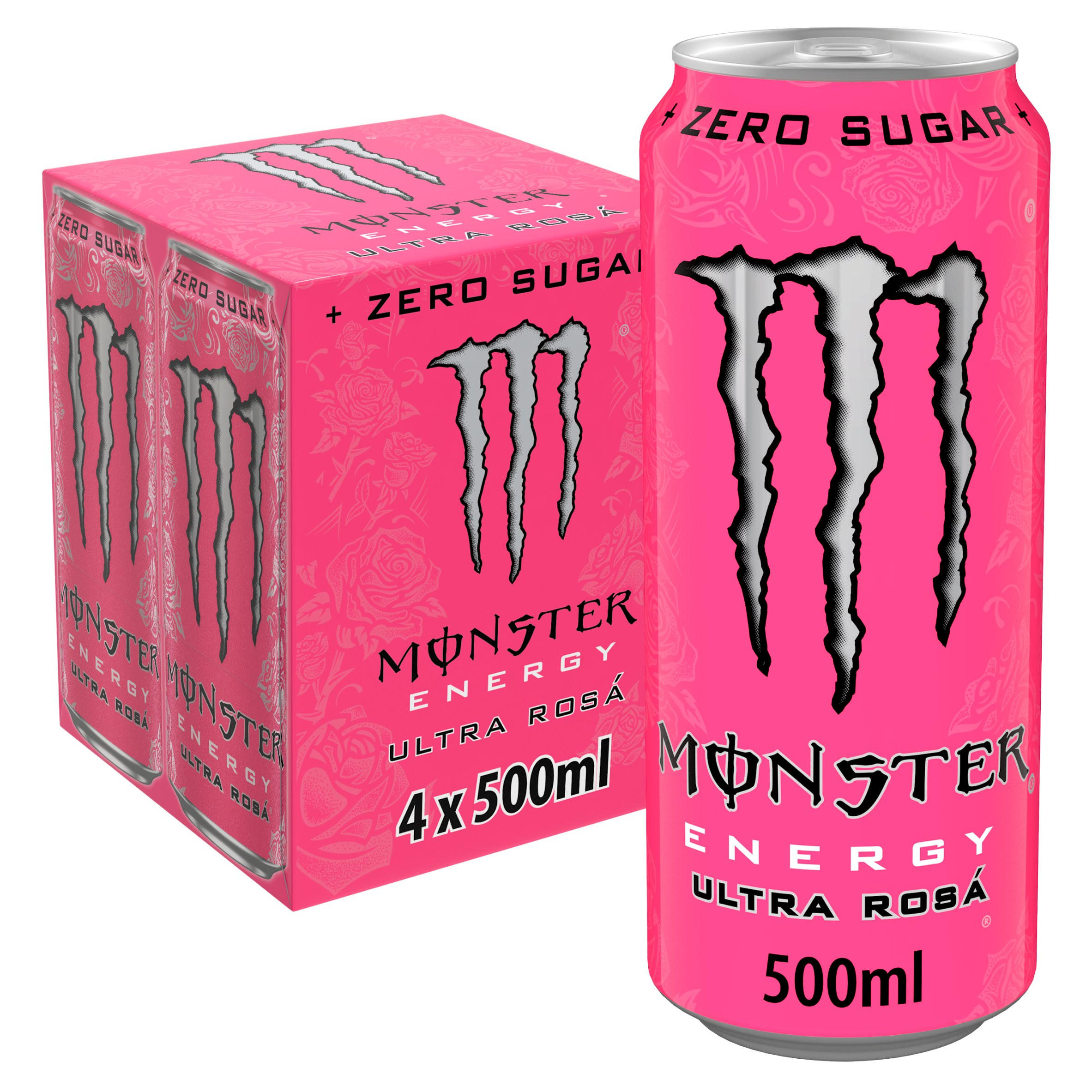 Monster Energy Drink Ultra Rosa Zero Sugar 4 x 500ml Cans
