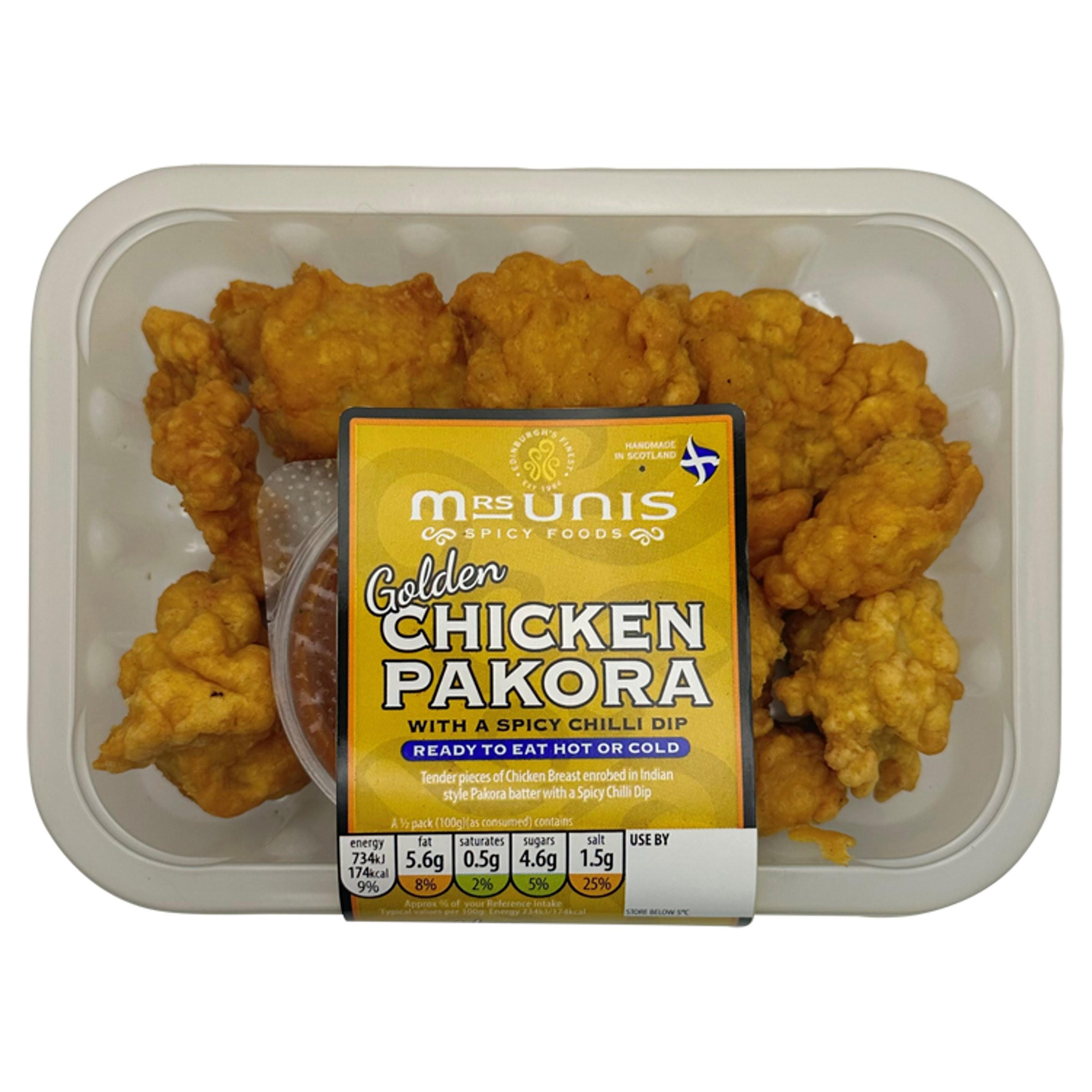 Mrs Unis Spicy Foods Golden Chicken Pakora with a Spicy Chilli Dip 200g