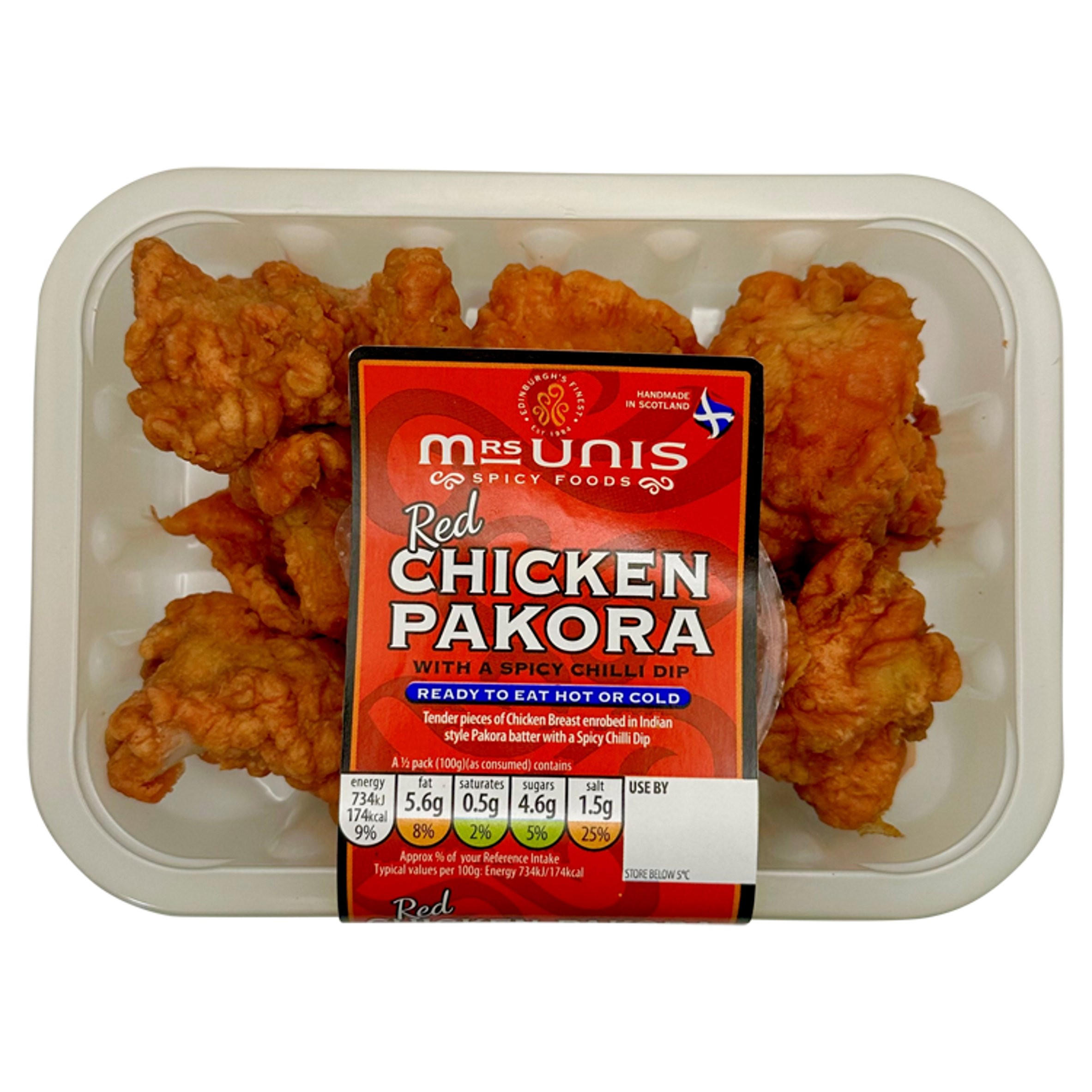 Mrs Unis Spicy Foods Red Chicken Pakora with a Spicy Chilli Dip 200g