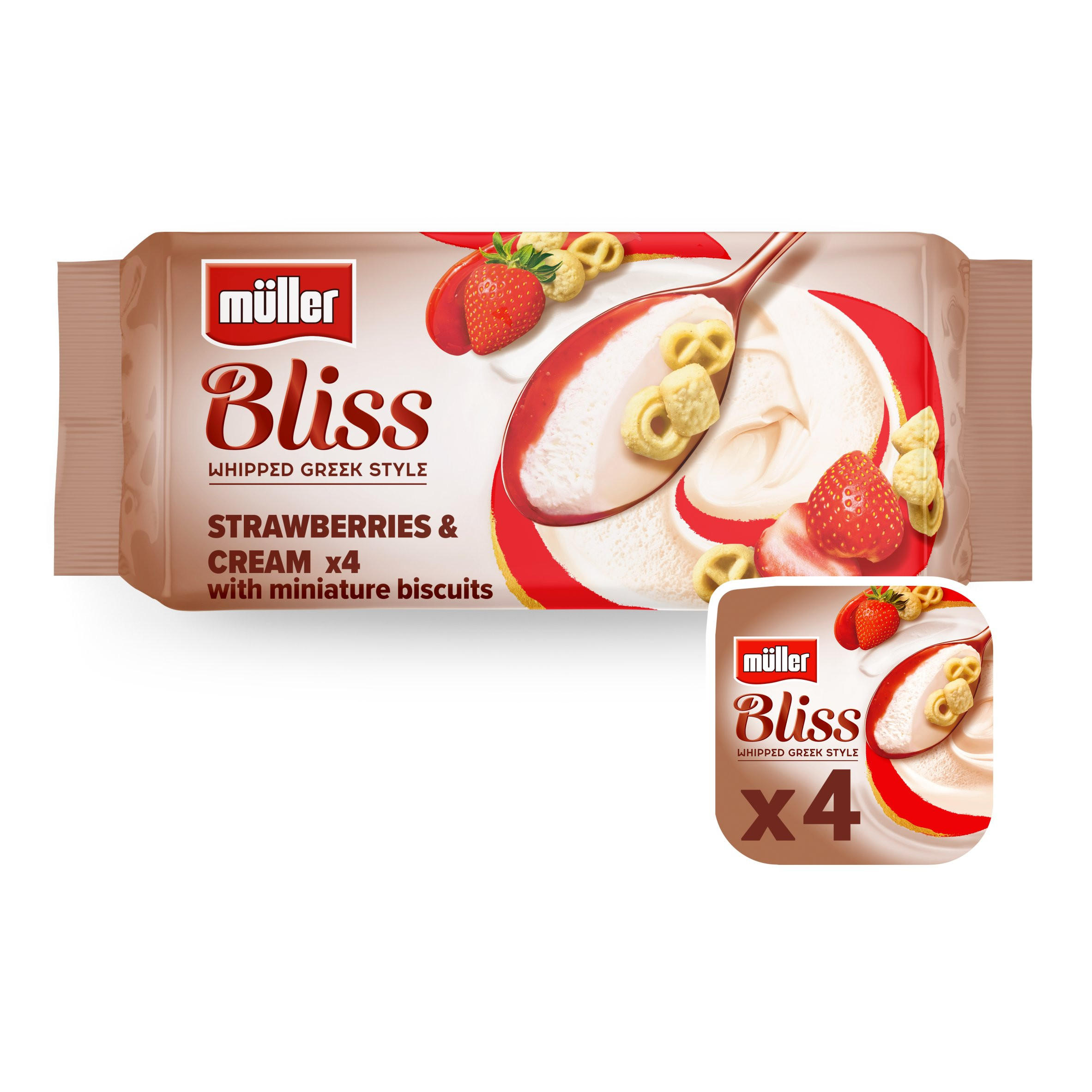 Muller Bliss Whipped Greek Yogurt with Strawberries & Cream and Biscuits