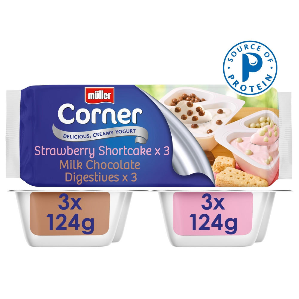 Müller Corner Chocolate Digestive and Strawberry Shortcake Yogurts 6 x 124g (744g)