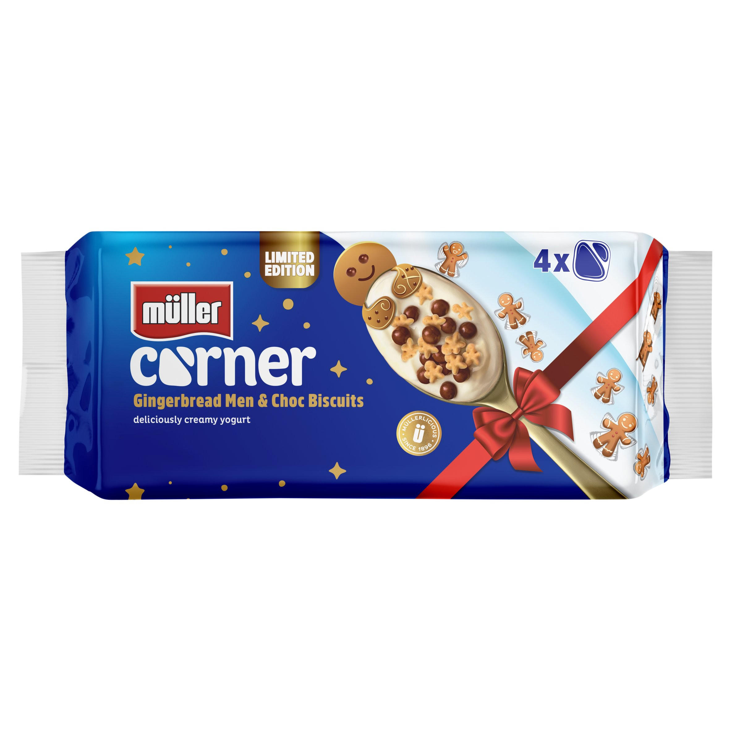 Muller Corner Limited Edition Gingerbread Men & Choc Biscuits Yogurts (4 x 124g)