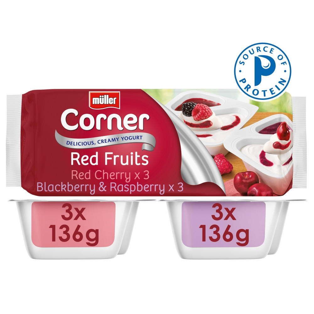 Müller Corner Red Cherry and Blackberry & Raspberry Yogurts 6 x 136g (816g)