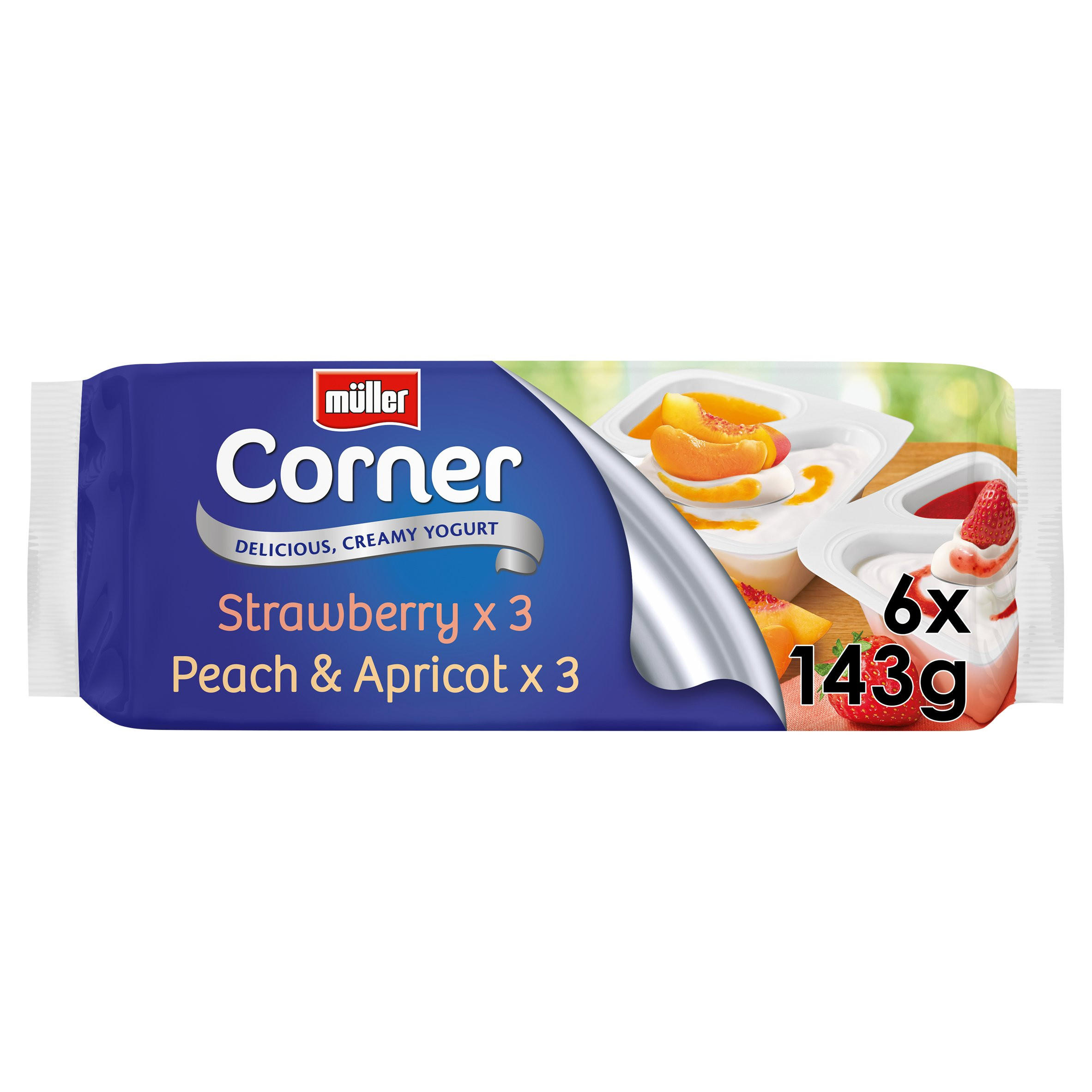Muller Corner Strawberry and Peach & Apricot Yogurts 6 x 143g Yogurt