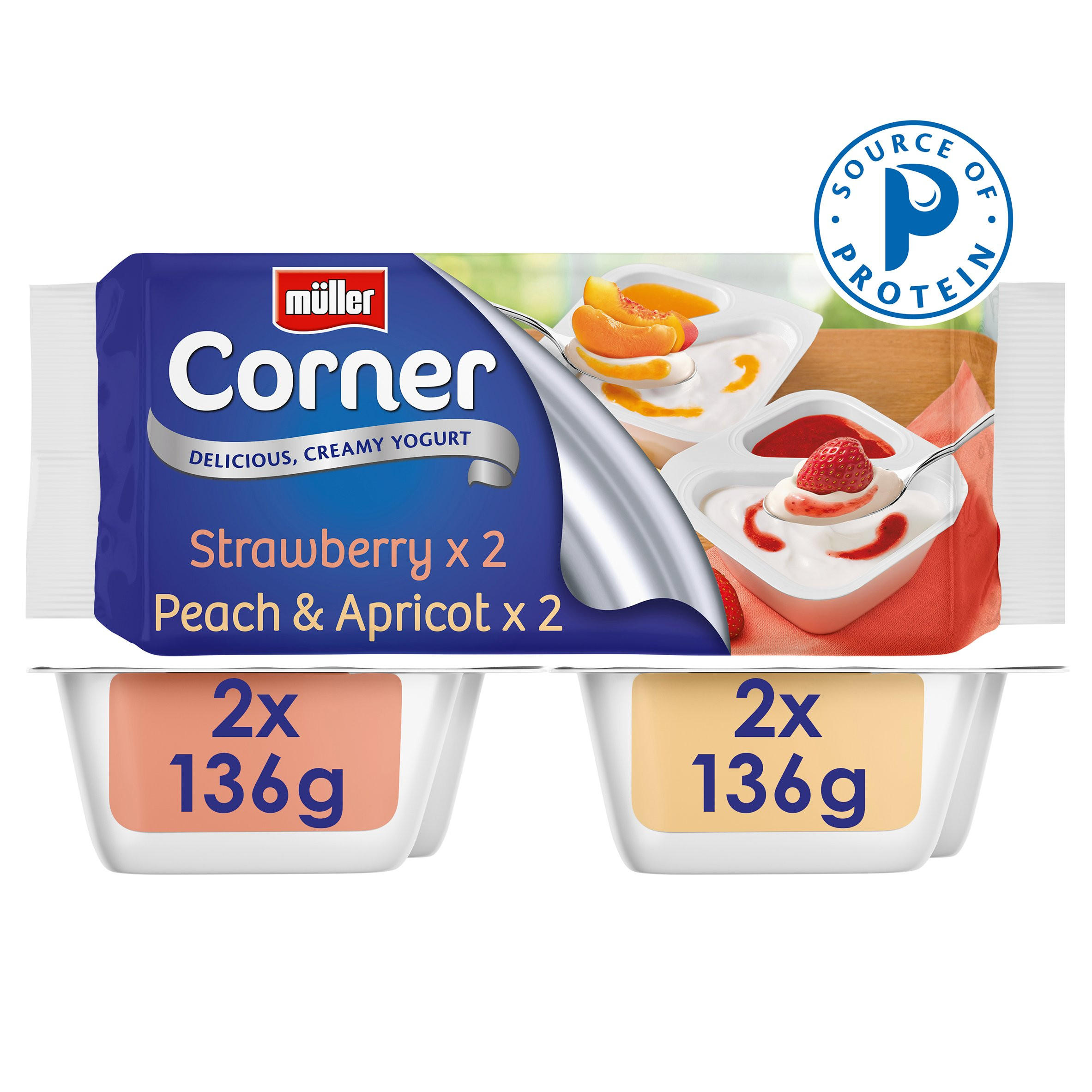 Müller Corner Strawberry and Peach & Apricot Yogurts Family Pack 4 x