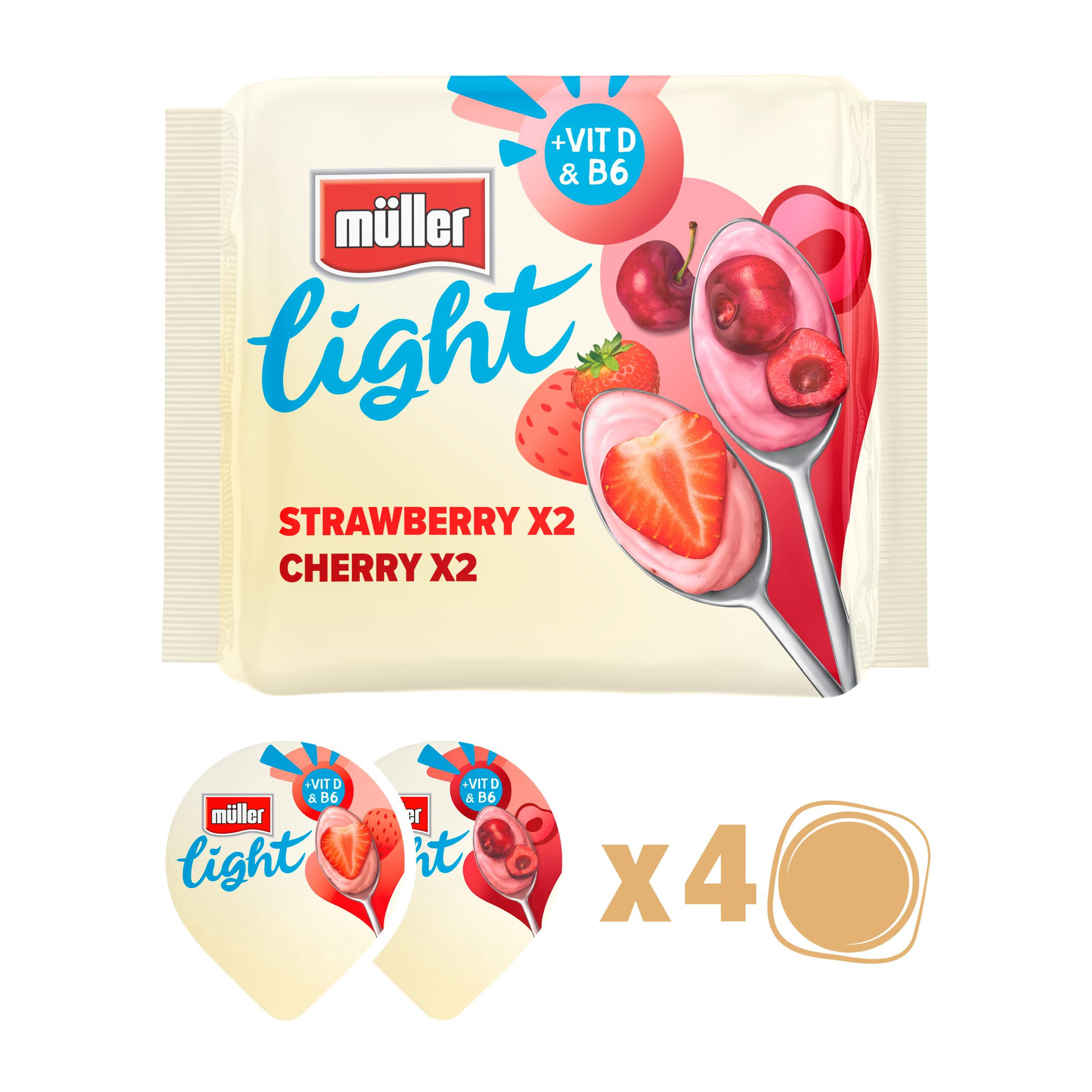 Muller Light Red Fruit Assorted Fat Free Yogurt 6X140g - Tesco Groceries