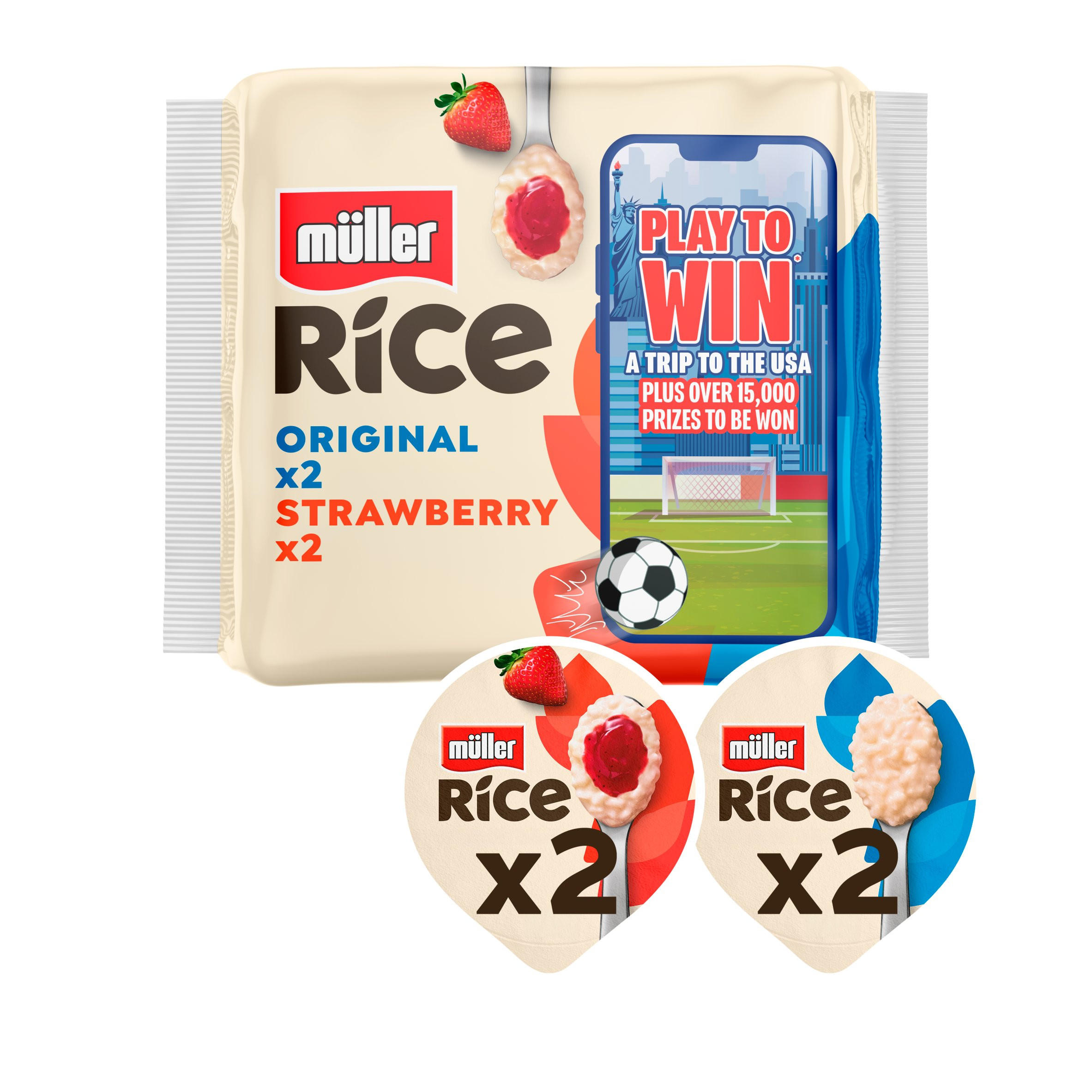 Müller Rice Strawberry & Original Low Fat Pudding Dessert 4 x 170g (680g)