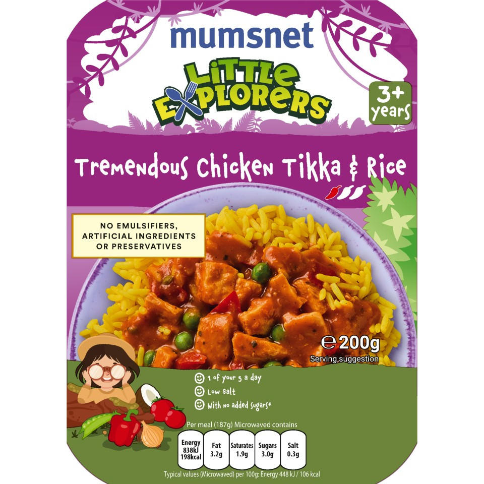 Mumsnet Little Explorers Tremendous Chicken Tikka & Rice 200g, folic acid free