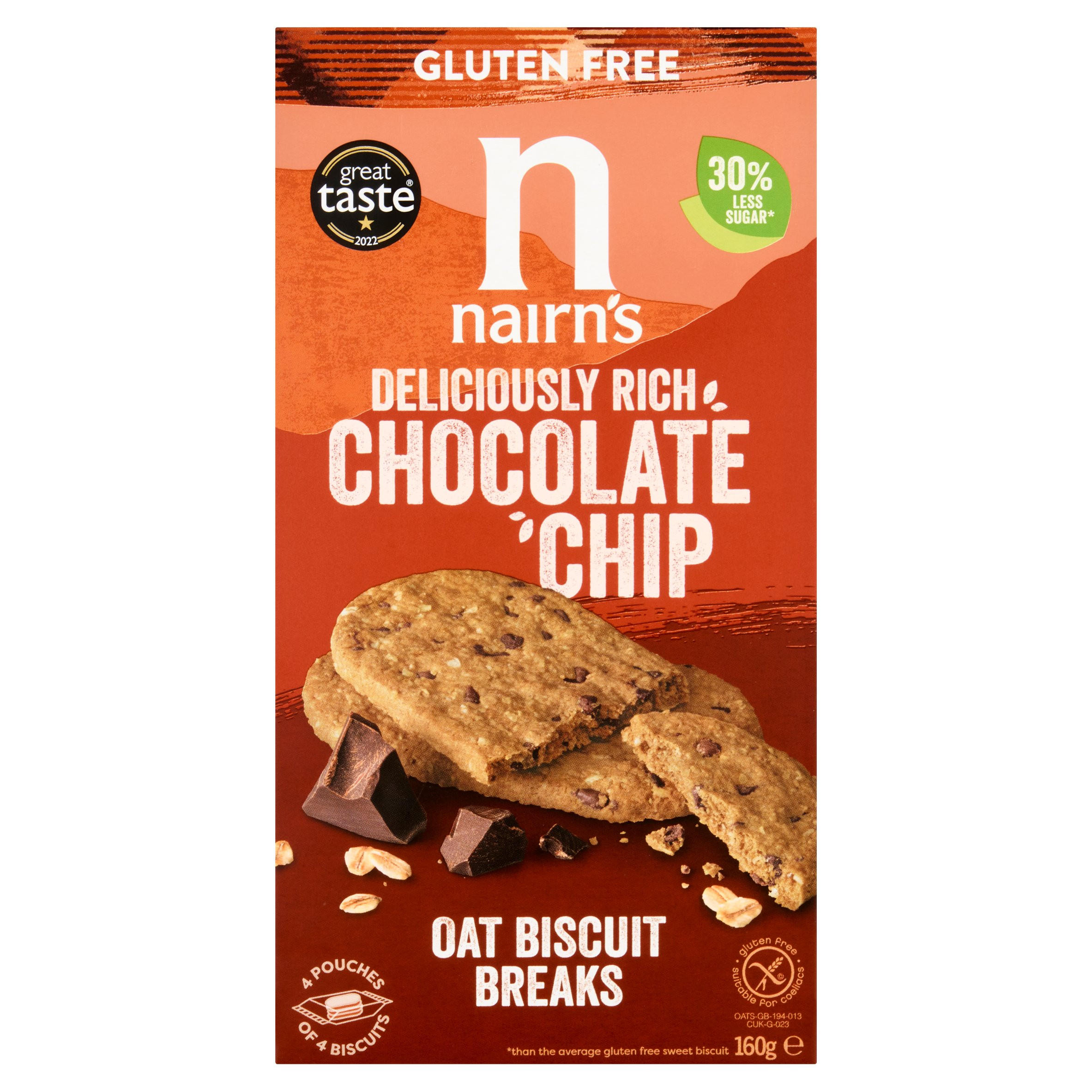 Nairn's Chocolate Chip Oat Biscuit Breaks 160g, folic acid free