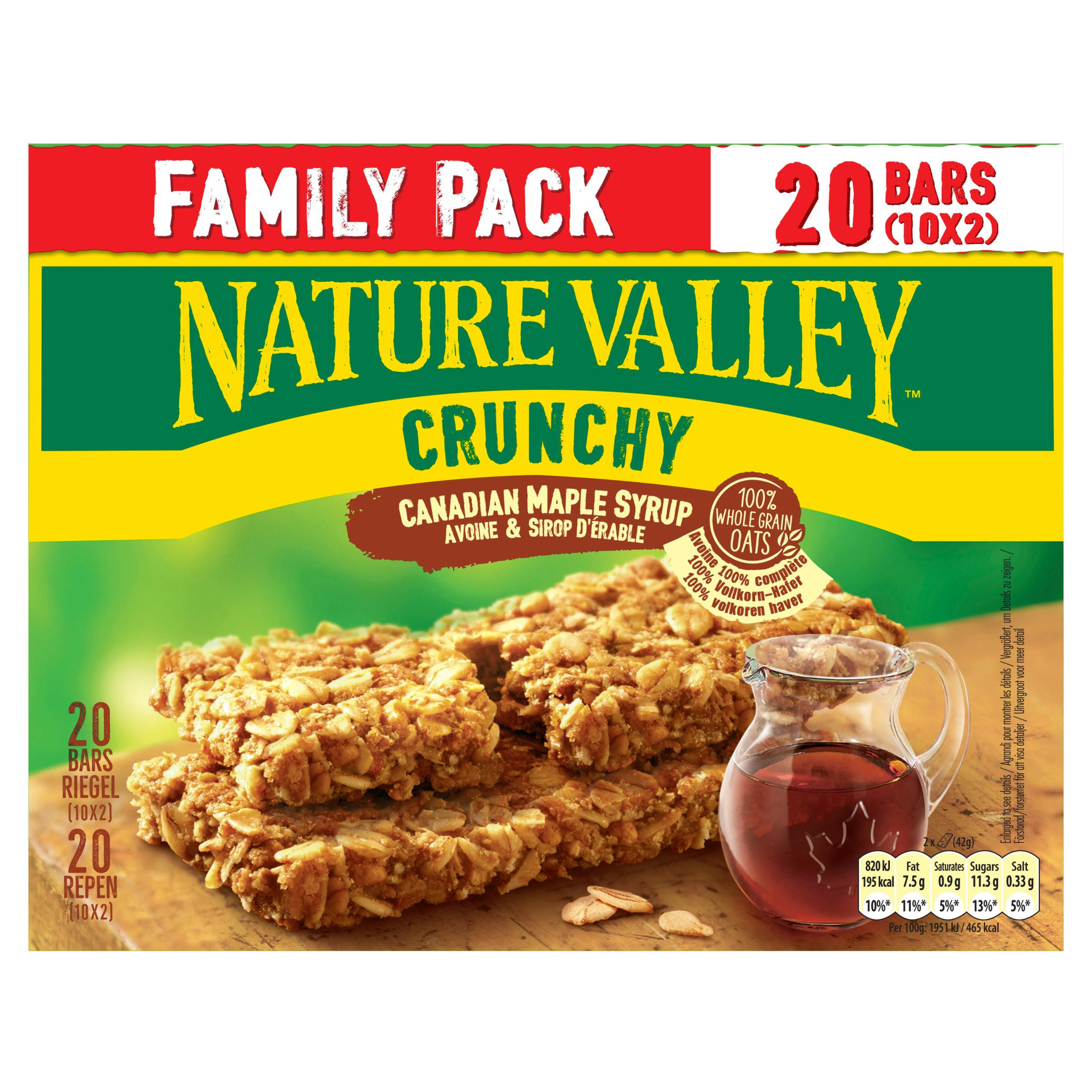 Nature Valley Crunchy Canadian Maple Syrup Family Pack 10 x 42g (420g), folic acid free