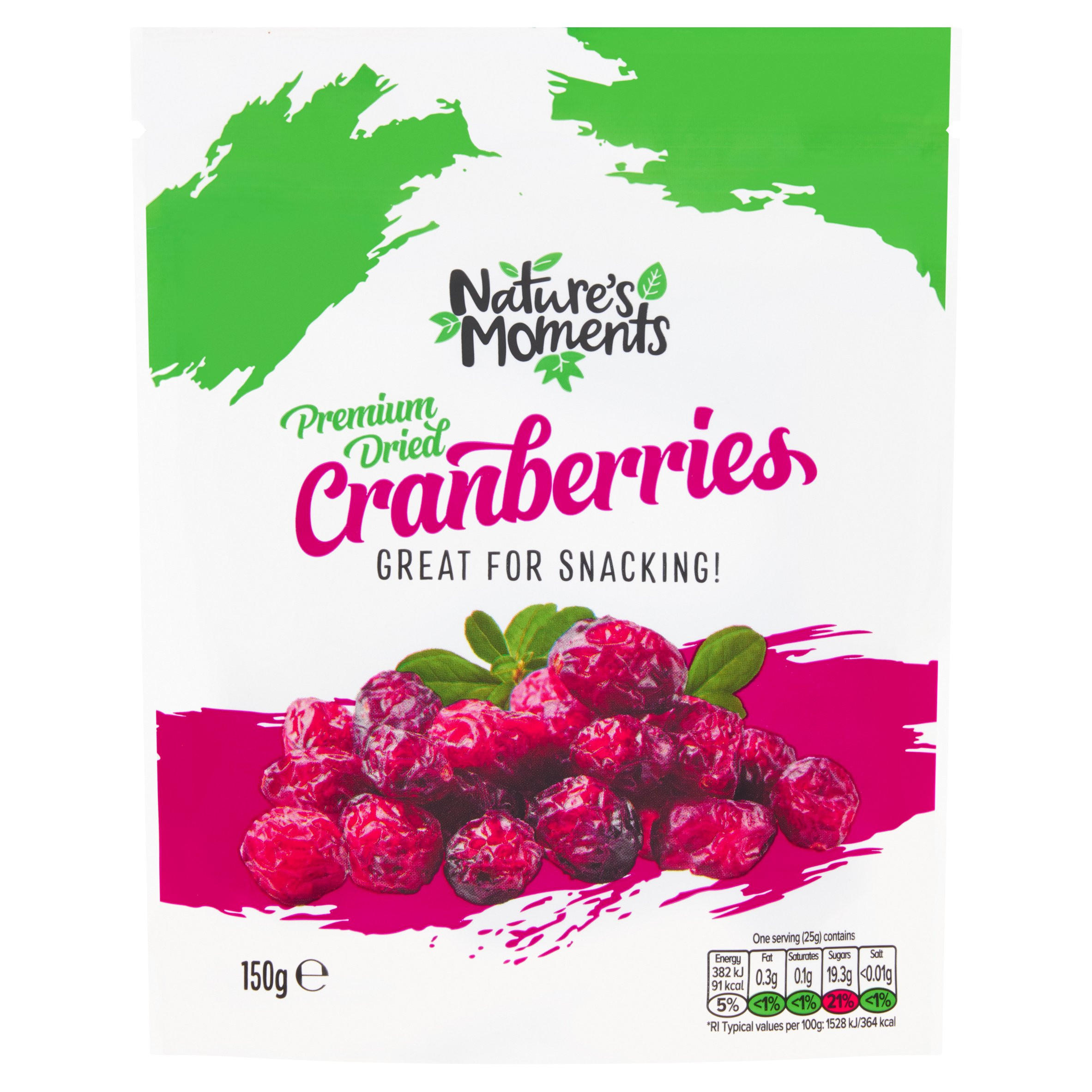Nature's Moments Premium Dried Cranberries 150g, folic acid free