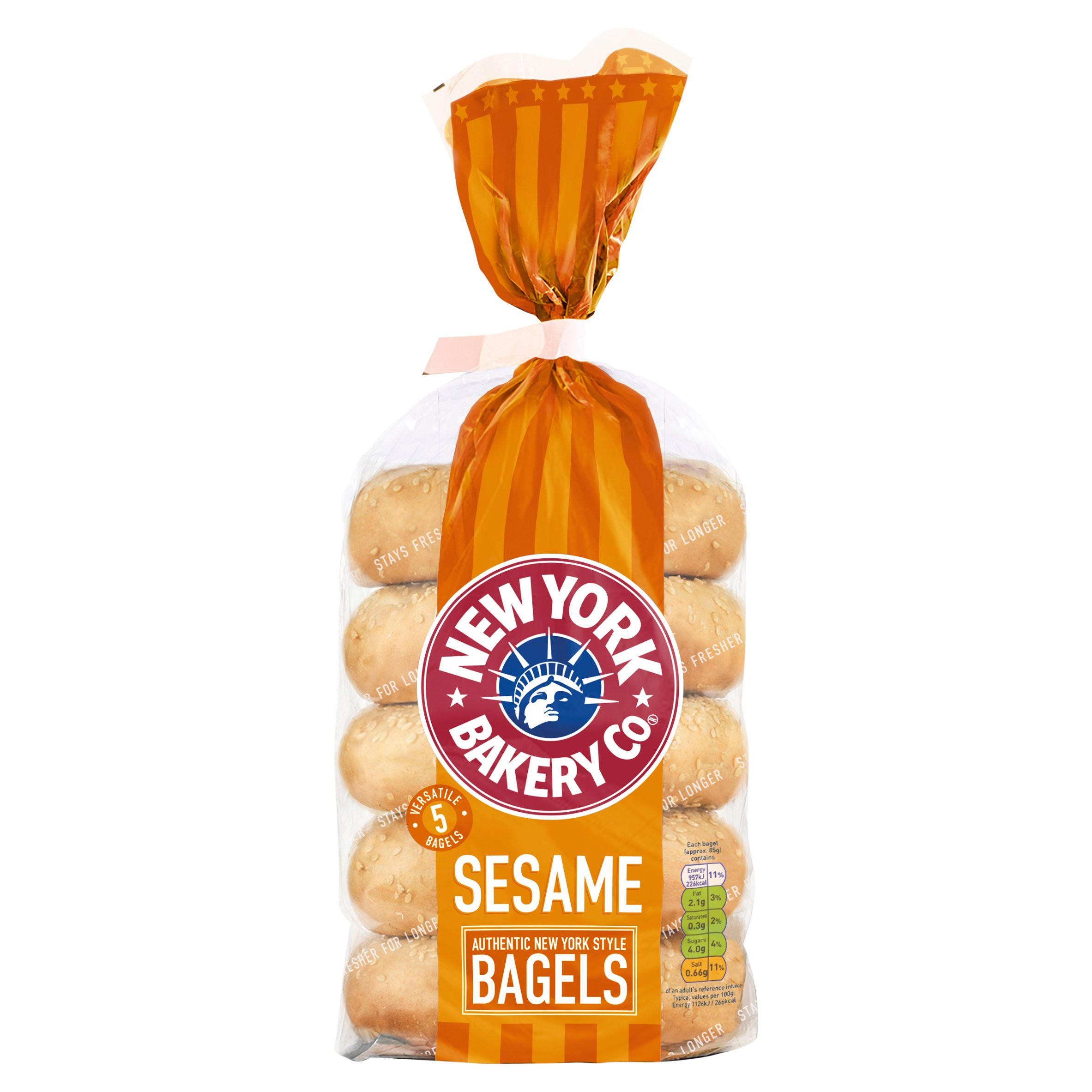New York Bakery Co. 5 Sesame Bagels Fresher for Longer 425g