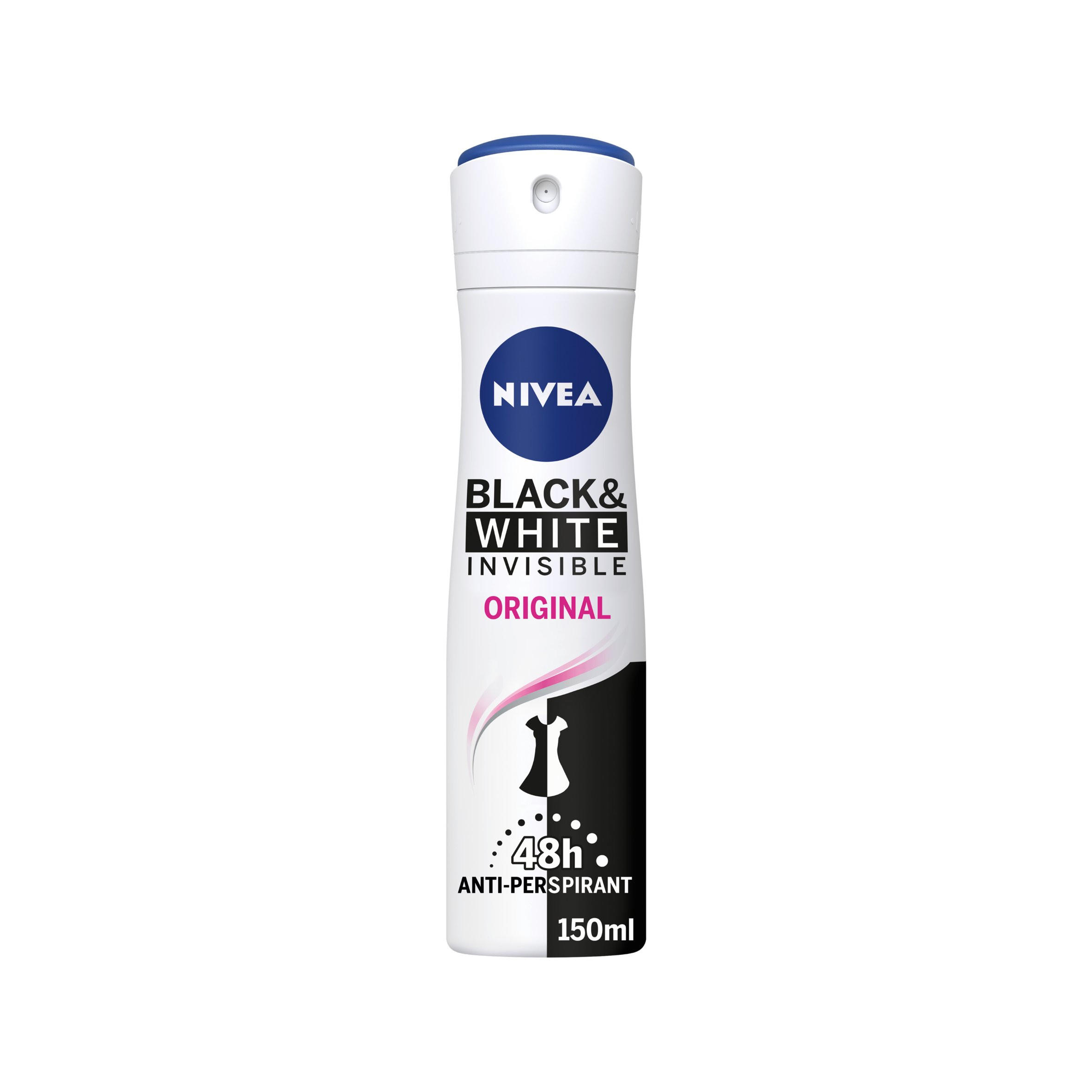 NIVEA Black & White Original AntiPerspirant Deodorant Spray 150ml 150ml Deodorant Iceland Foods