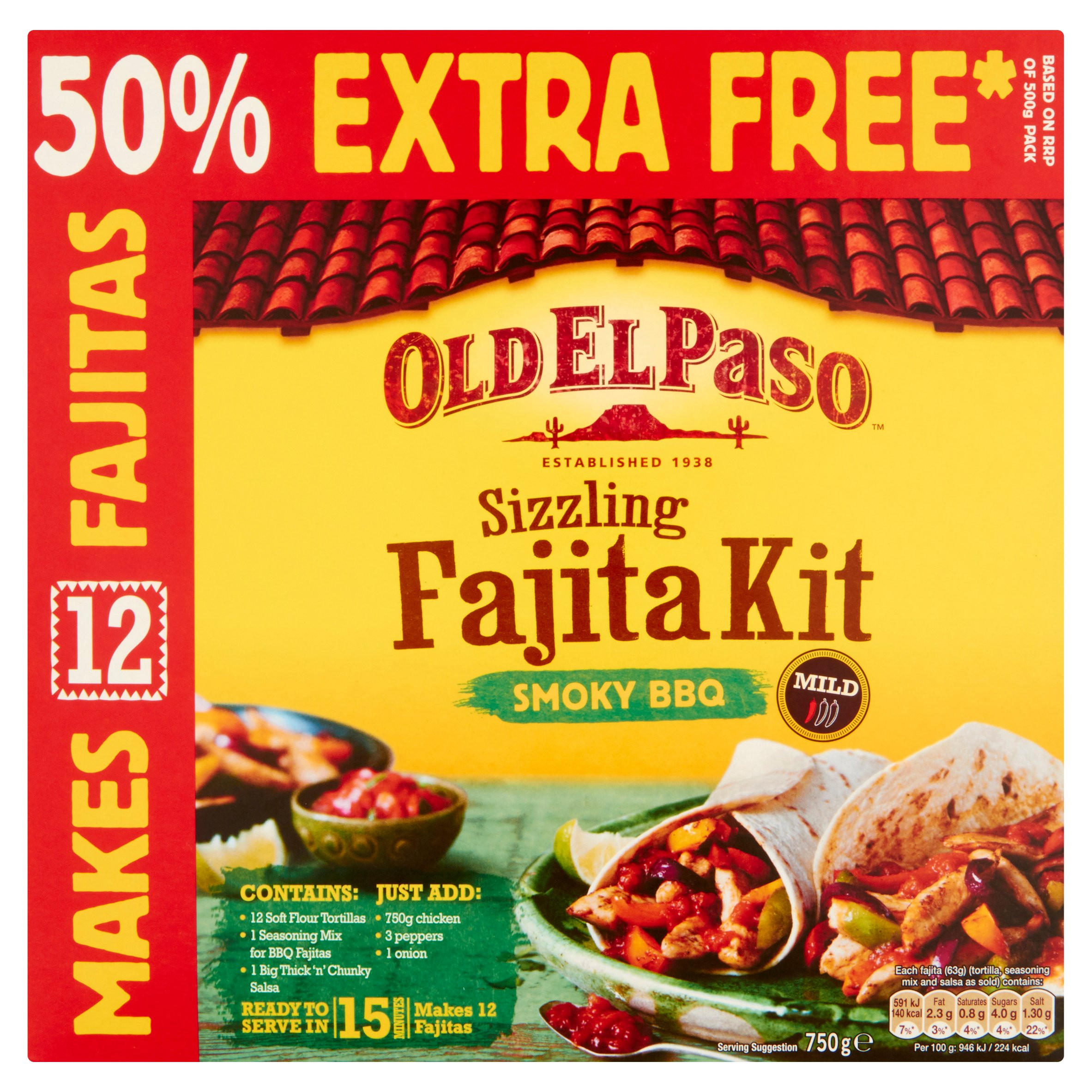 Old El Paso Sizzling Fajita Kit Smoky Bbq 750g Mexican Sauces And Meal