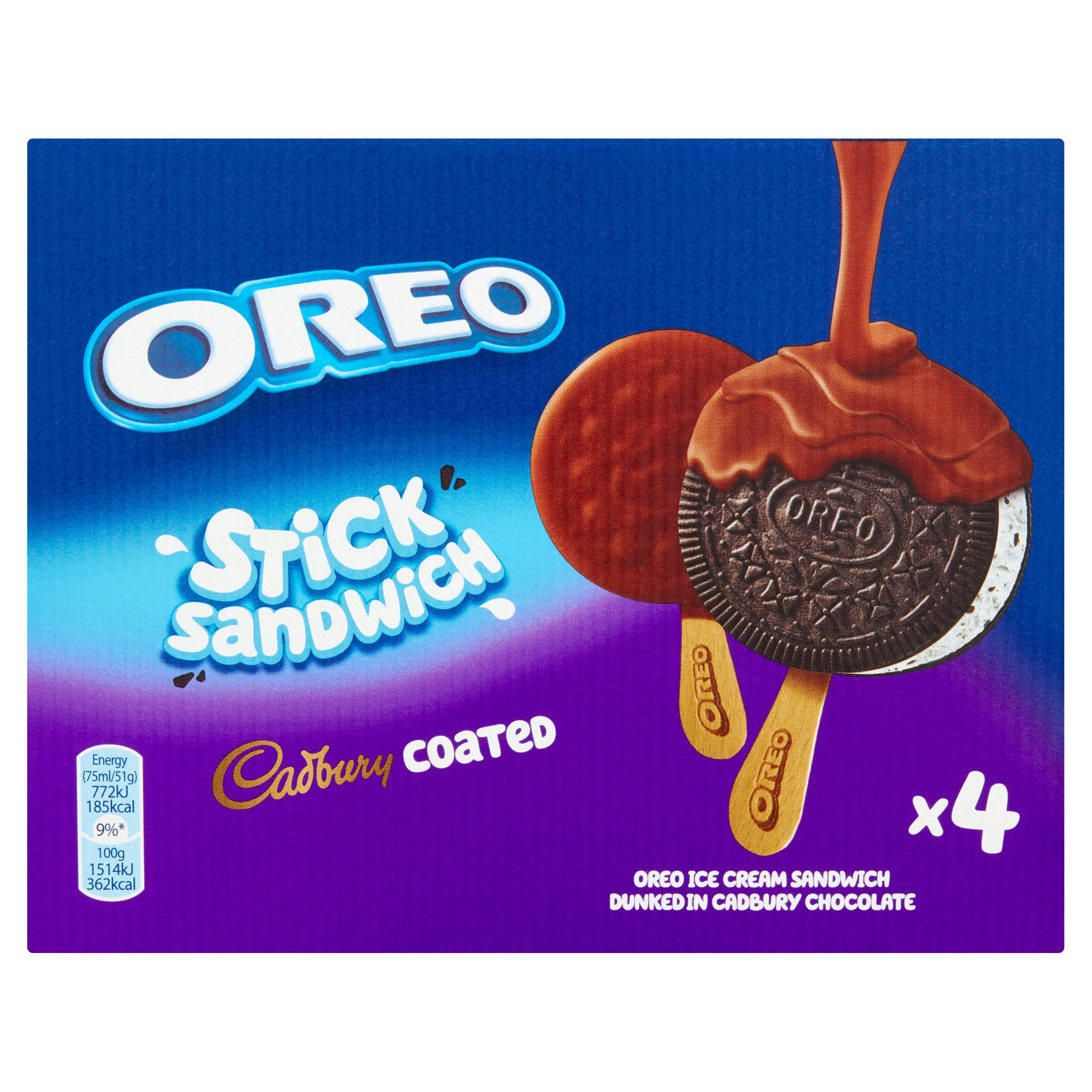 Oreo Cadbury Stick Sandwich Ice Cream 4x75ml Ice Cream Cones Sticks Oreo Cadbury Stick Sandwich Ice Cream 4x75ml Ice Cream Cones Sticks