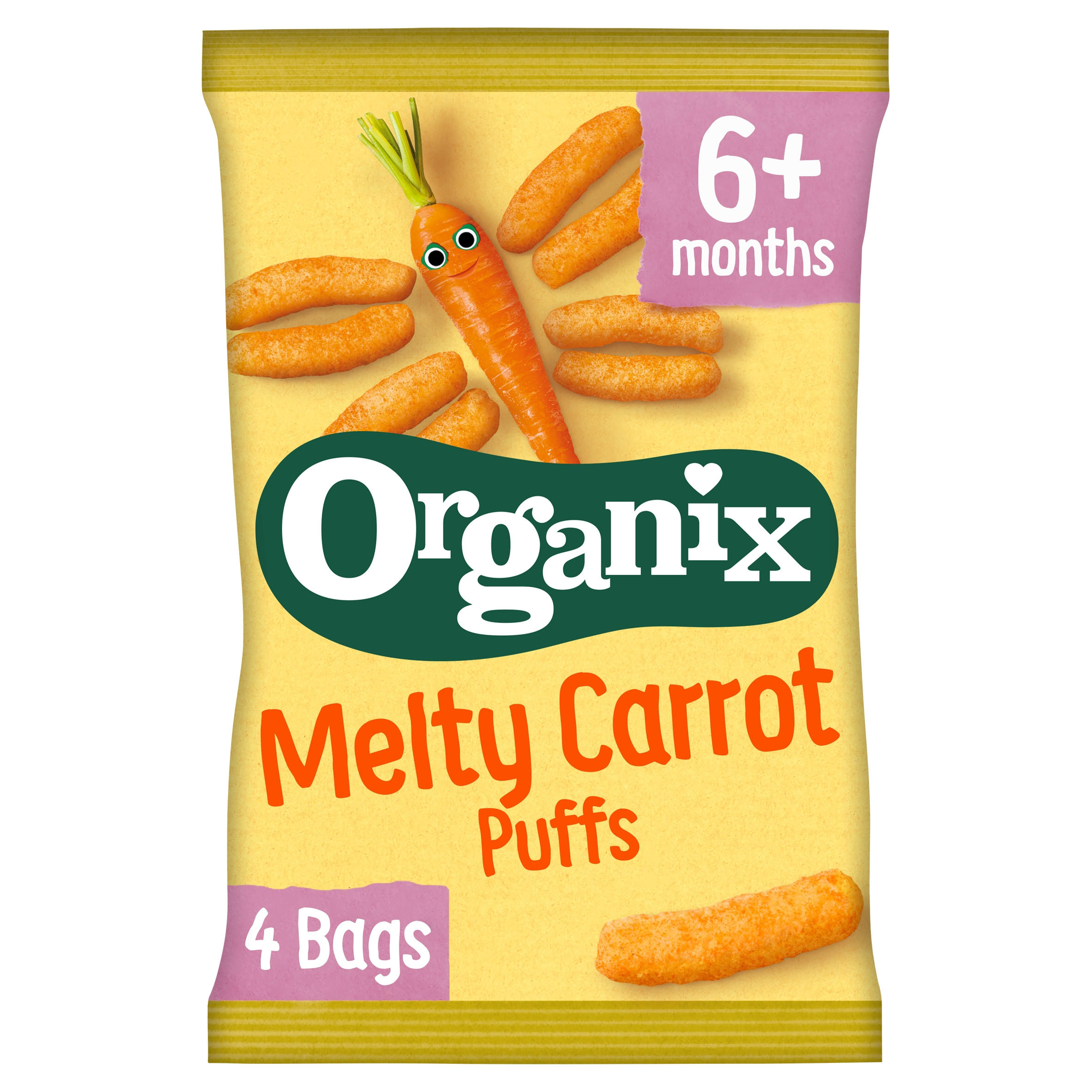 Organix Melty Carrot Puffs 6+ Months 4 x 18g (72g) Dried Fruit, Nuts