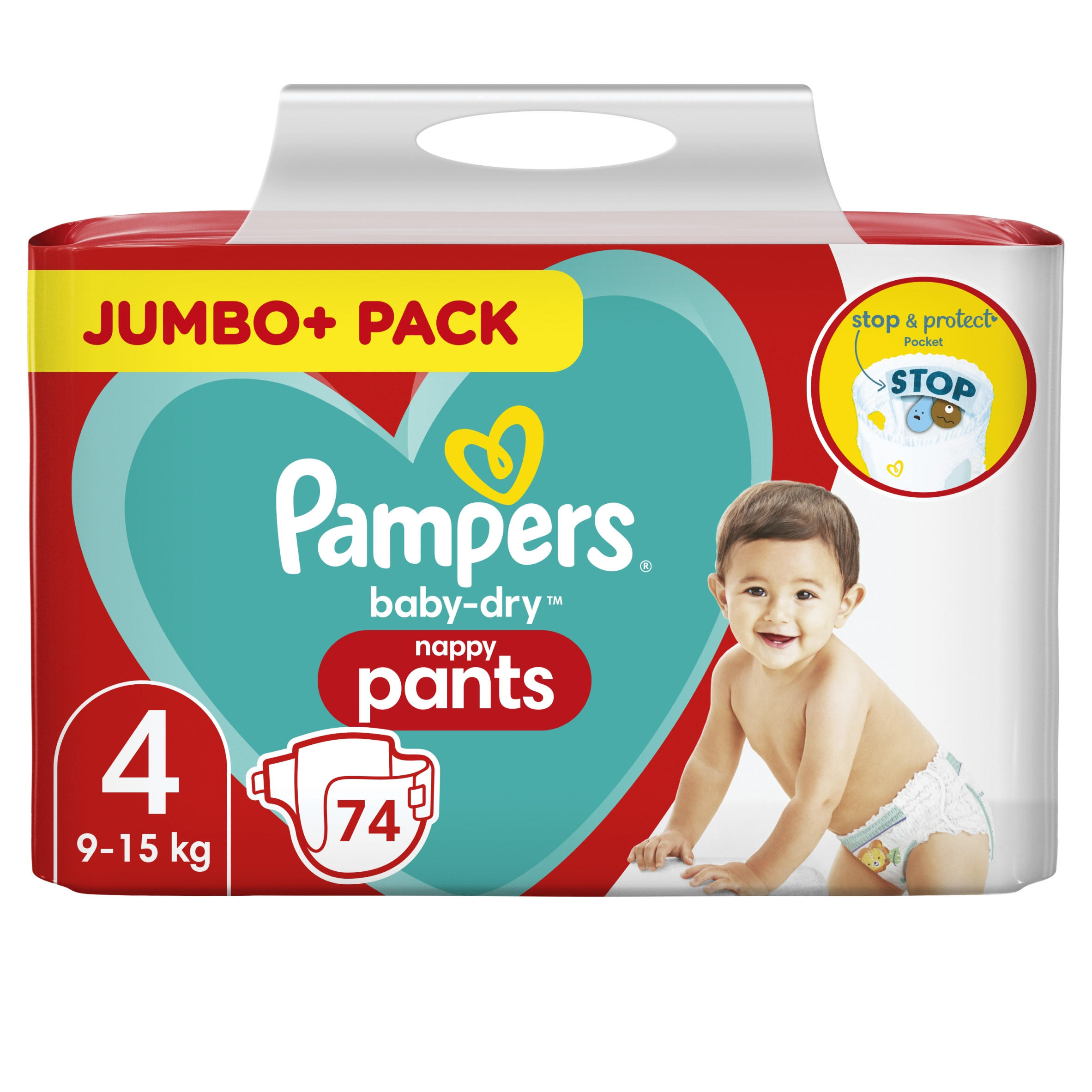 Pampers Baby-Dry Nappy Pants Size 4, 74 Nappies, 9kg-15kg, Jumbo+ Pack ...