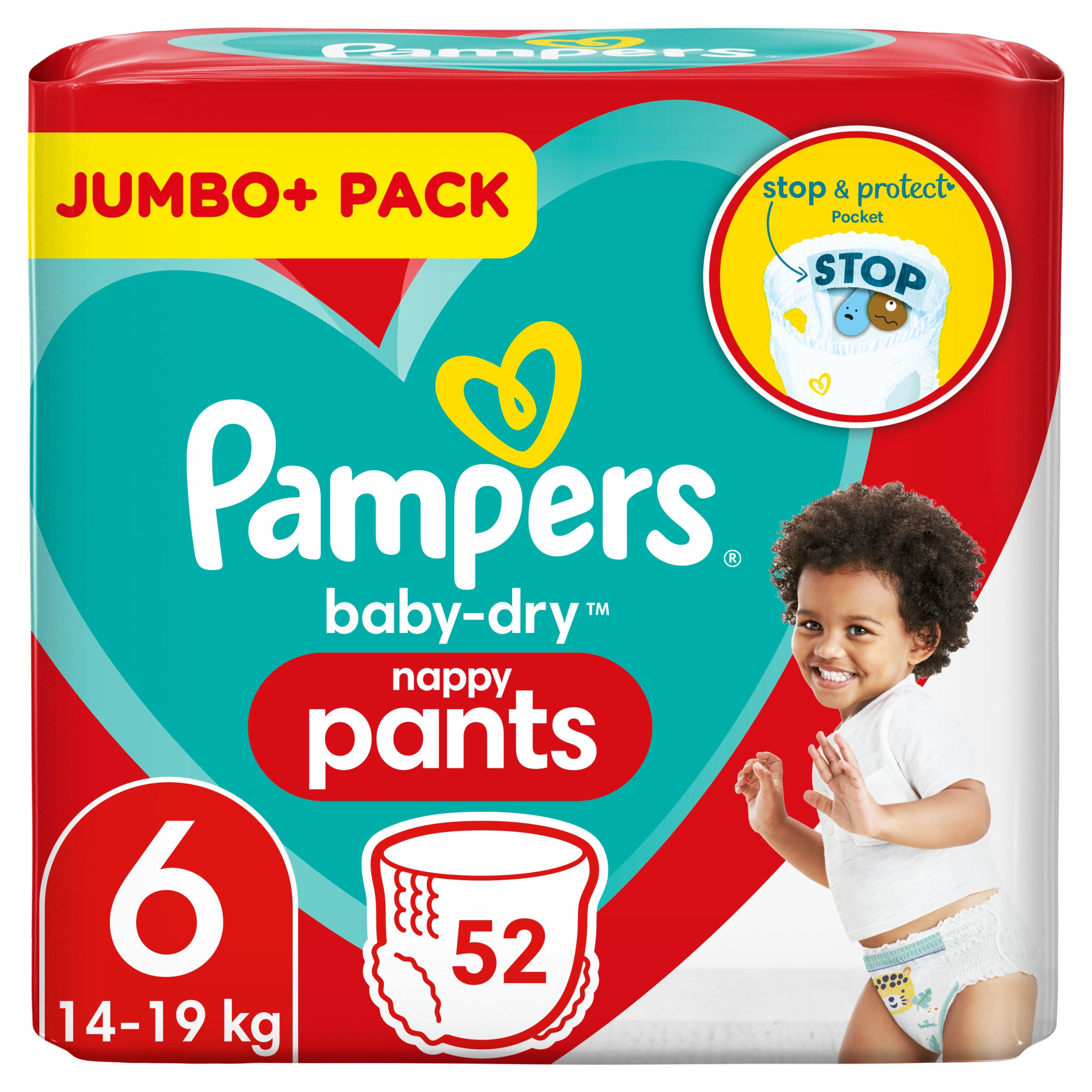 Pampers Baby-Dry Nappy Pants Size 6, 19 Nappies, 14kg - 19kg, Carry Pack