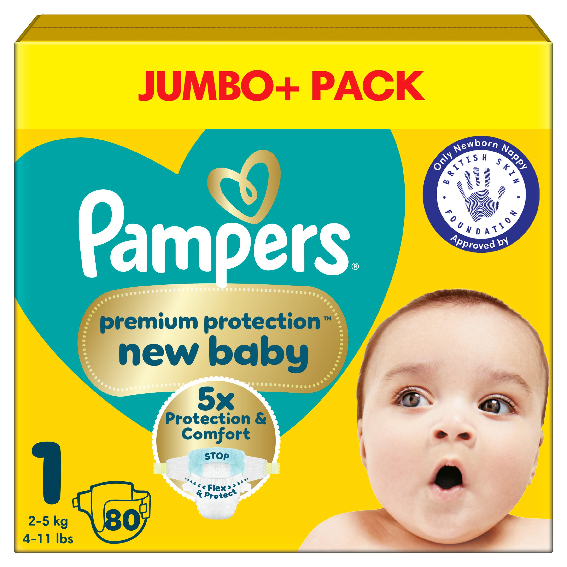 Pampers Premium Protection New Baby Size 1, 80 Nappies, 2kg-5kg