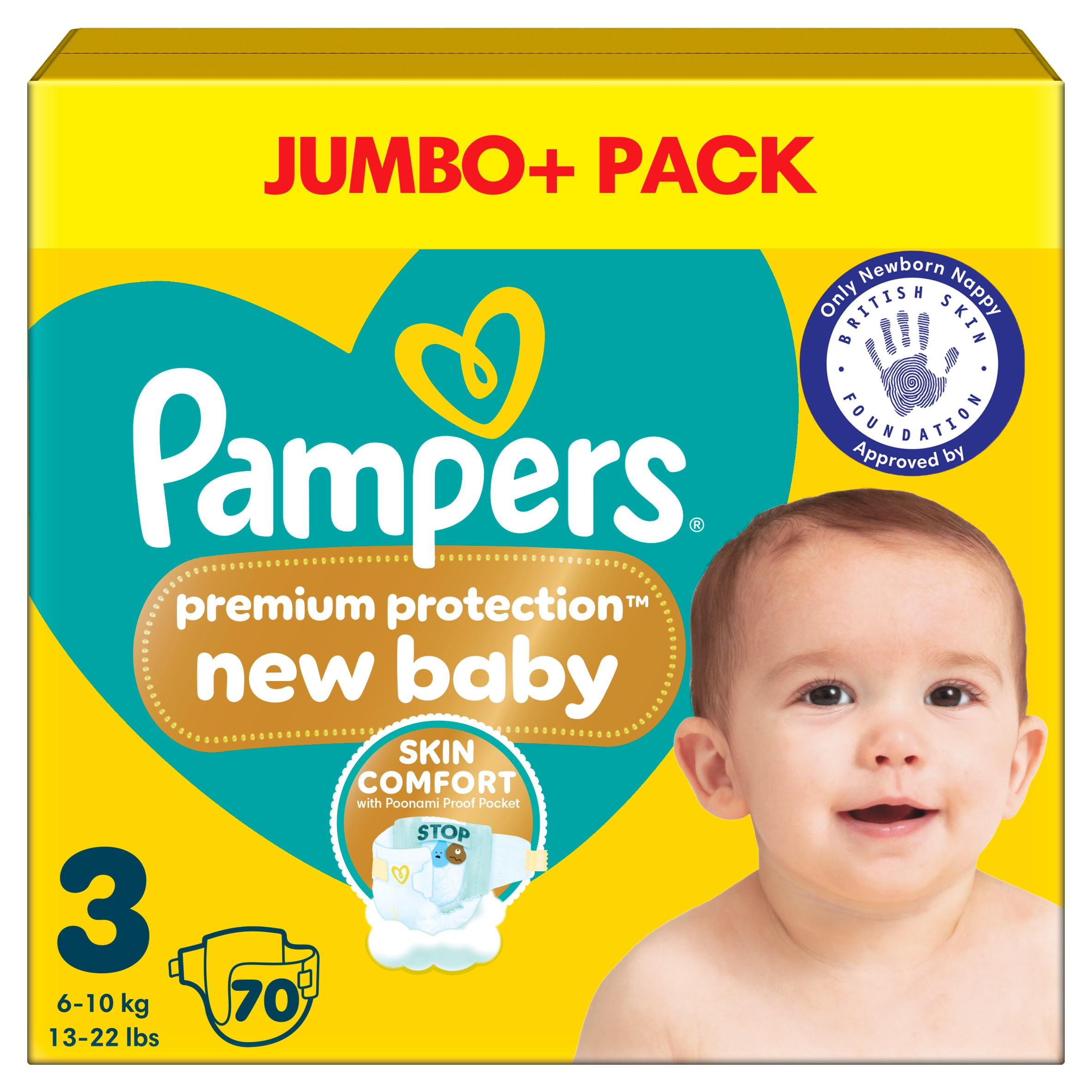 Pampers Premium Protection New Baby Size 3, 70 Nappies, 6kg-10kg