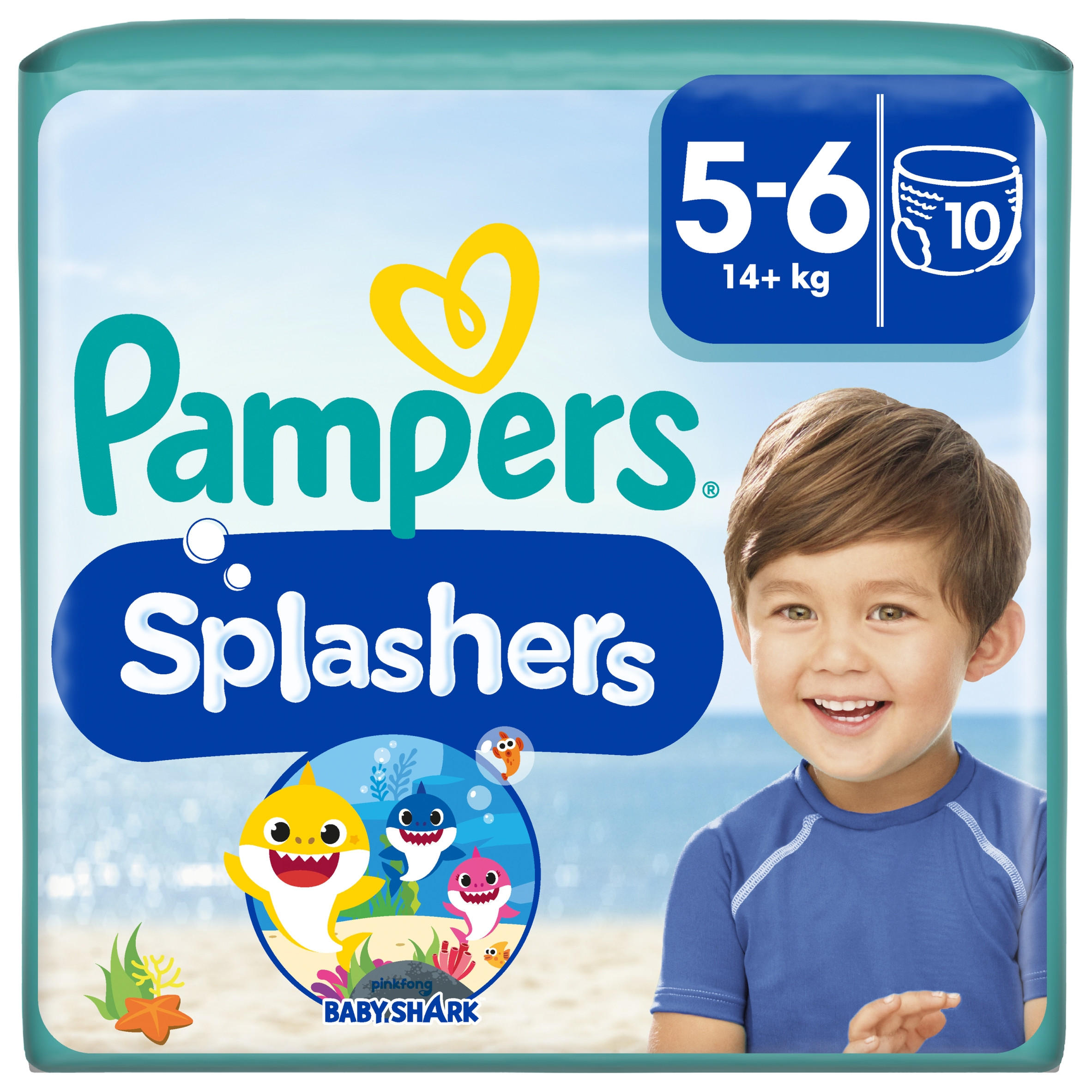 Pampers Splashers Baby Shark Edition Size 5-6, 14kg+, 10 Disposable Swim  Nappy Pants, Baby & Toddler
