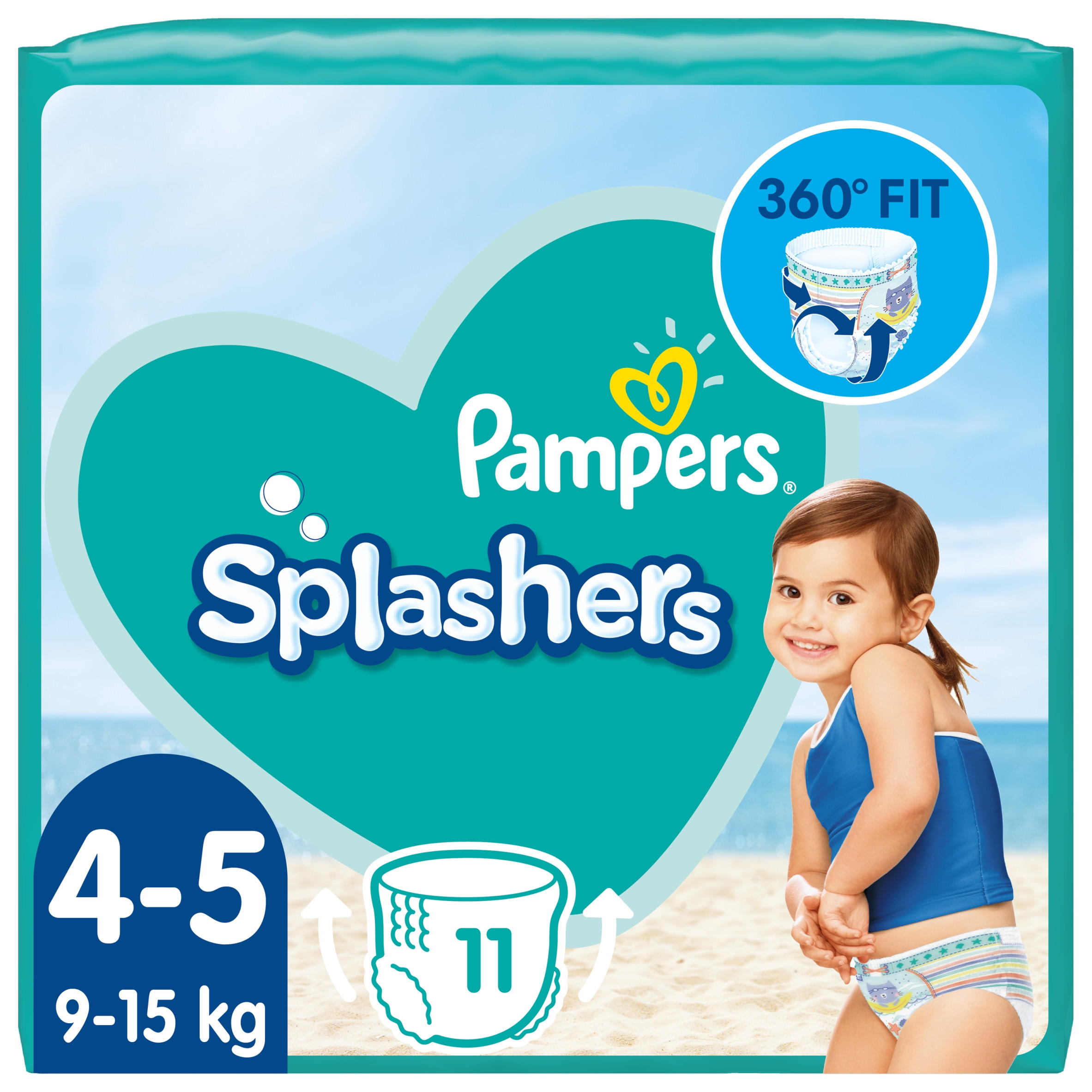 Pampers Splashers Size 4-5, 11 Disposable Swim Pants, 9kg-15kg | Baby ...