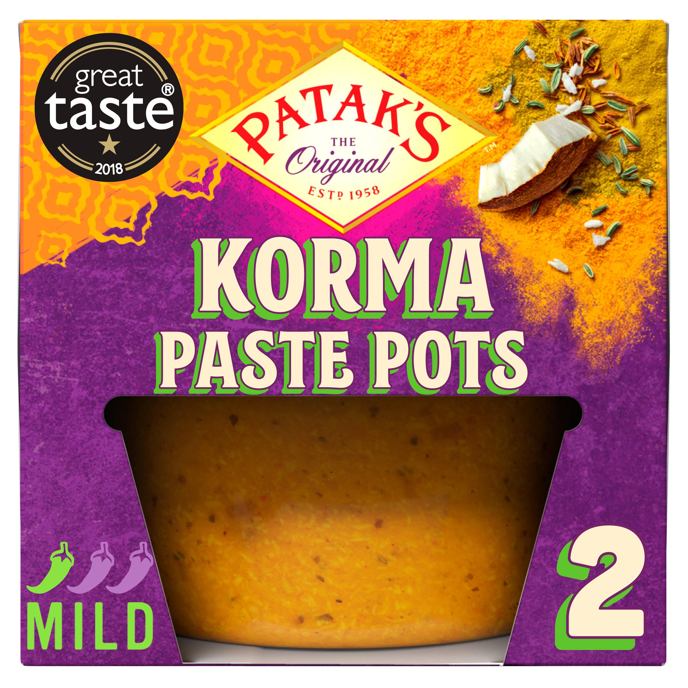 Patak's Indian Korma Curry Paste Pots 2 x 70g, folic acid free
