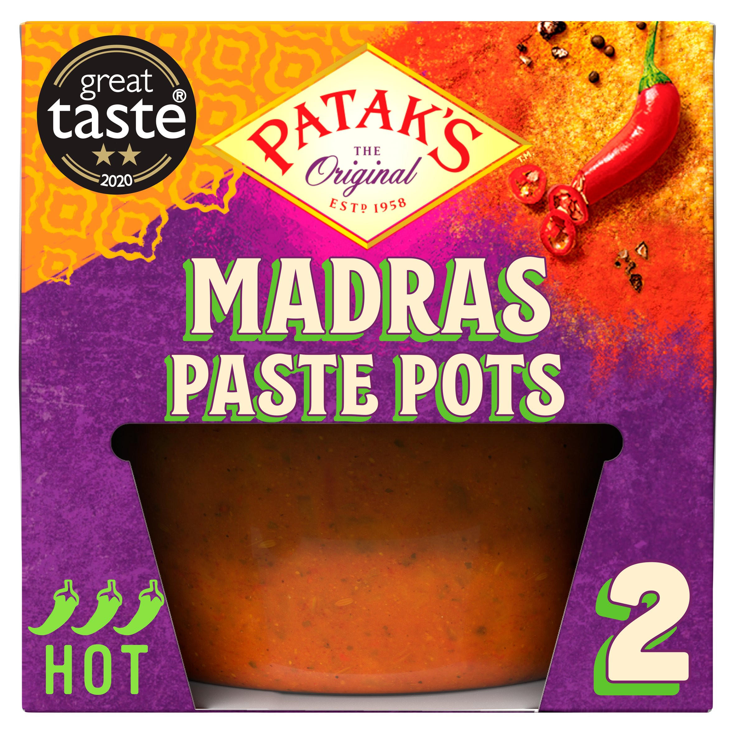 Pataks Indian Madras Curry Paste Pots 2X70g, folic acid free