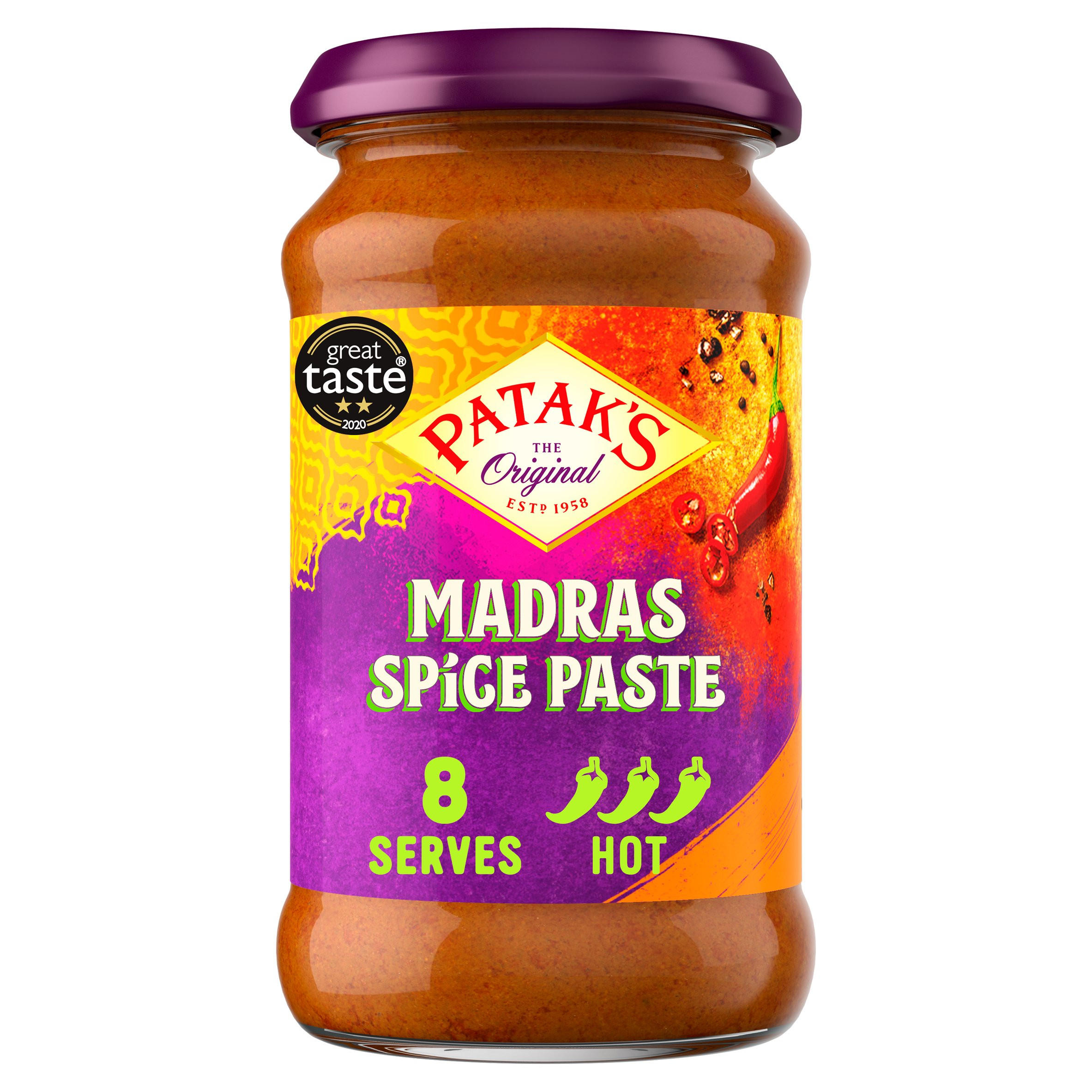 Patak's Indian Madras Hot Curry Paste 283g, folic acid free