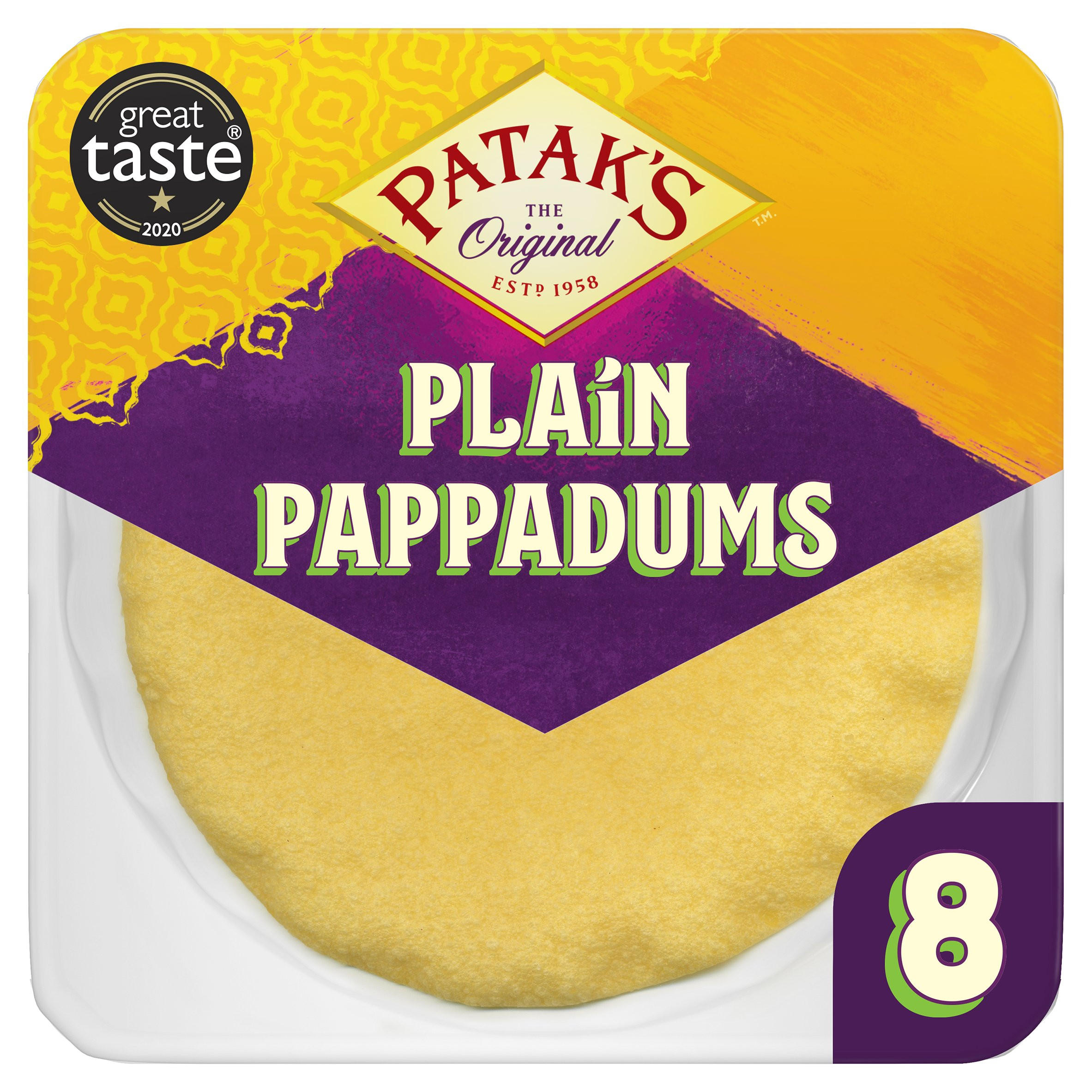 Pataks Indian Plain Poppadoms 8 Pack, folic acid free