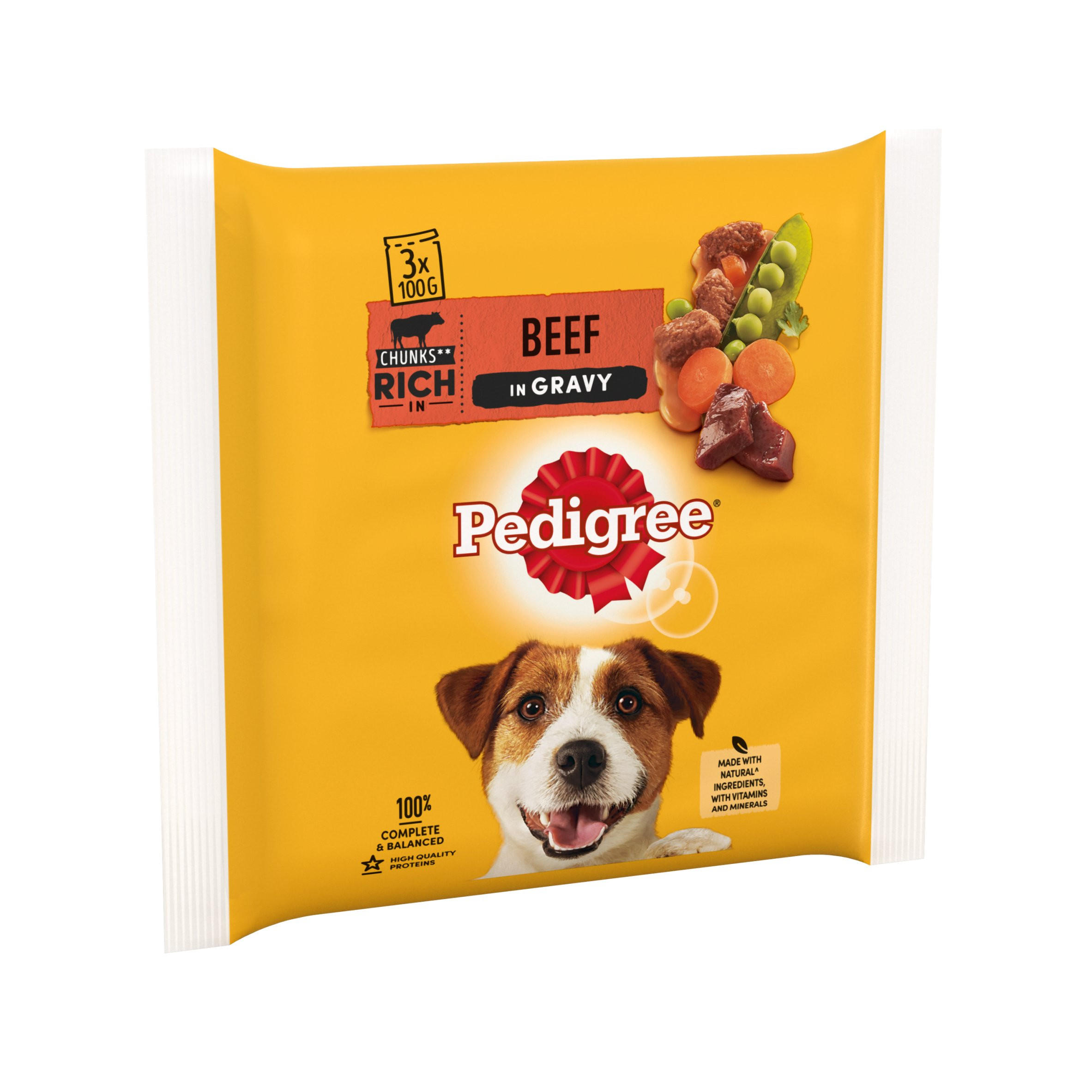 Pedigree Adult Wet Dog Food Pouches Beef in Gravy 3 x 100g Pets Iceland Foods