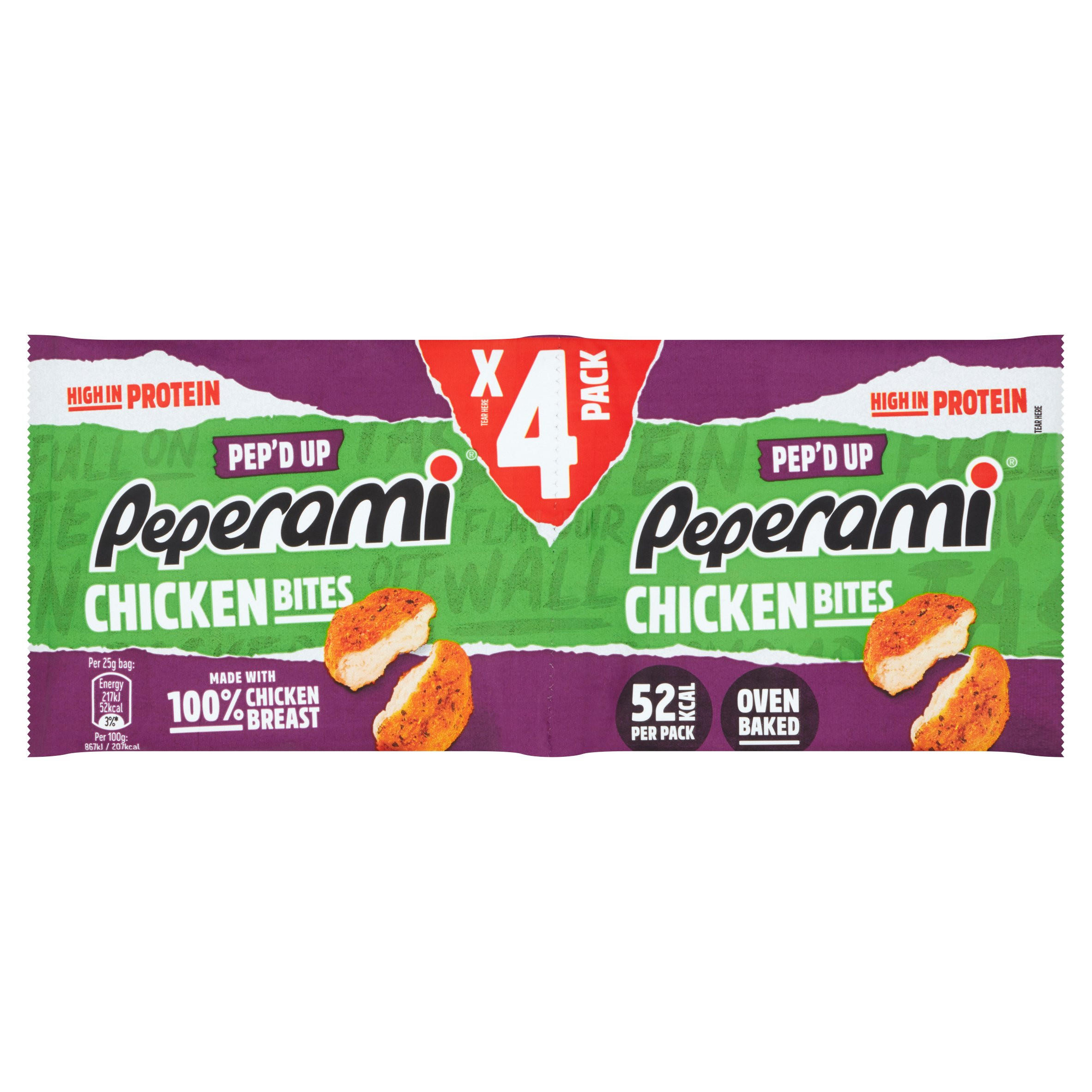 Peperami Pep'd Up Chicken Bites 4 x 25g Chicken & Turkey Iceland Foods