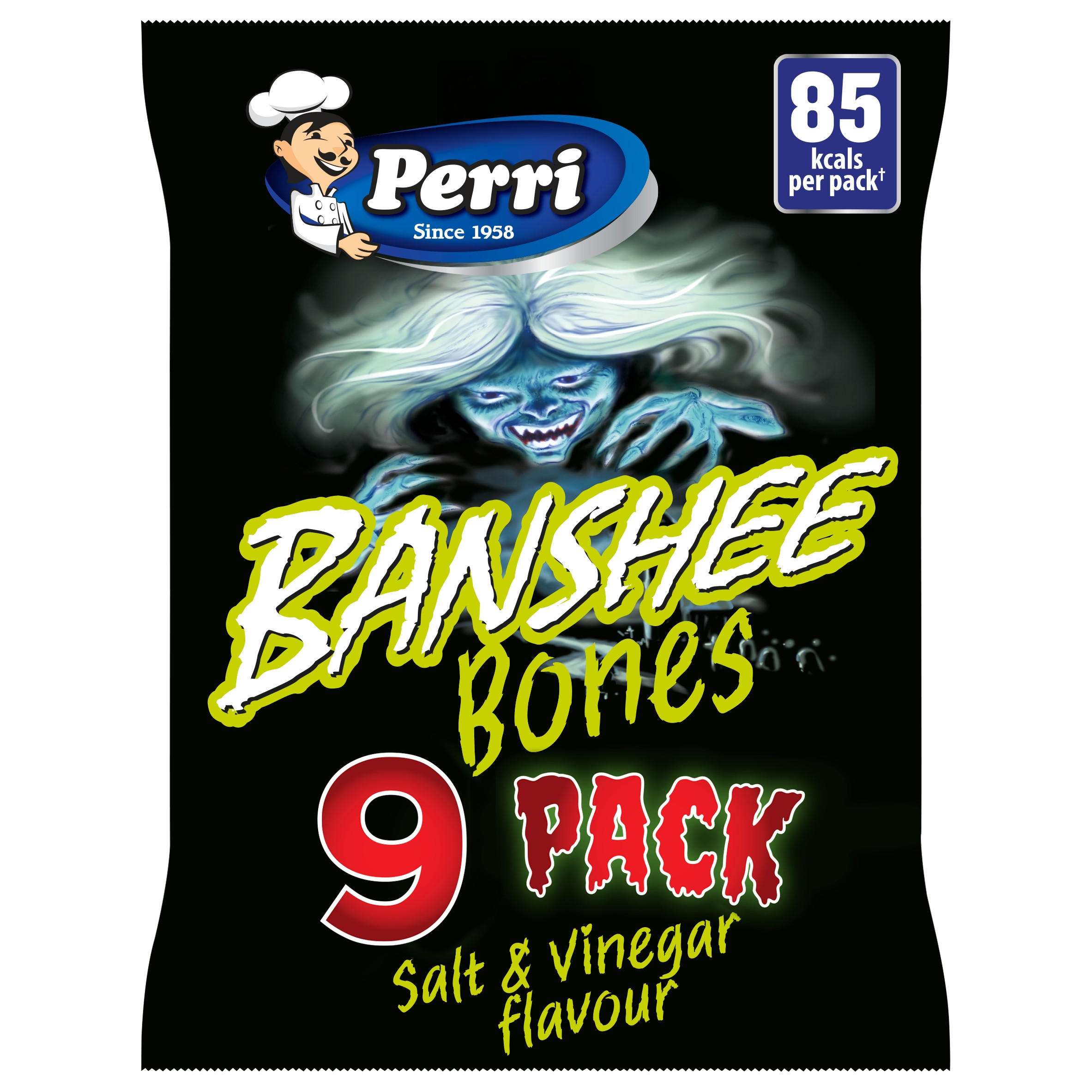Perri Salt & Vinegar Flavour Banshee Bones 9 x 17g, folic acid free