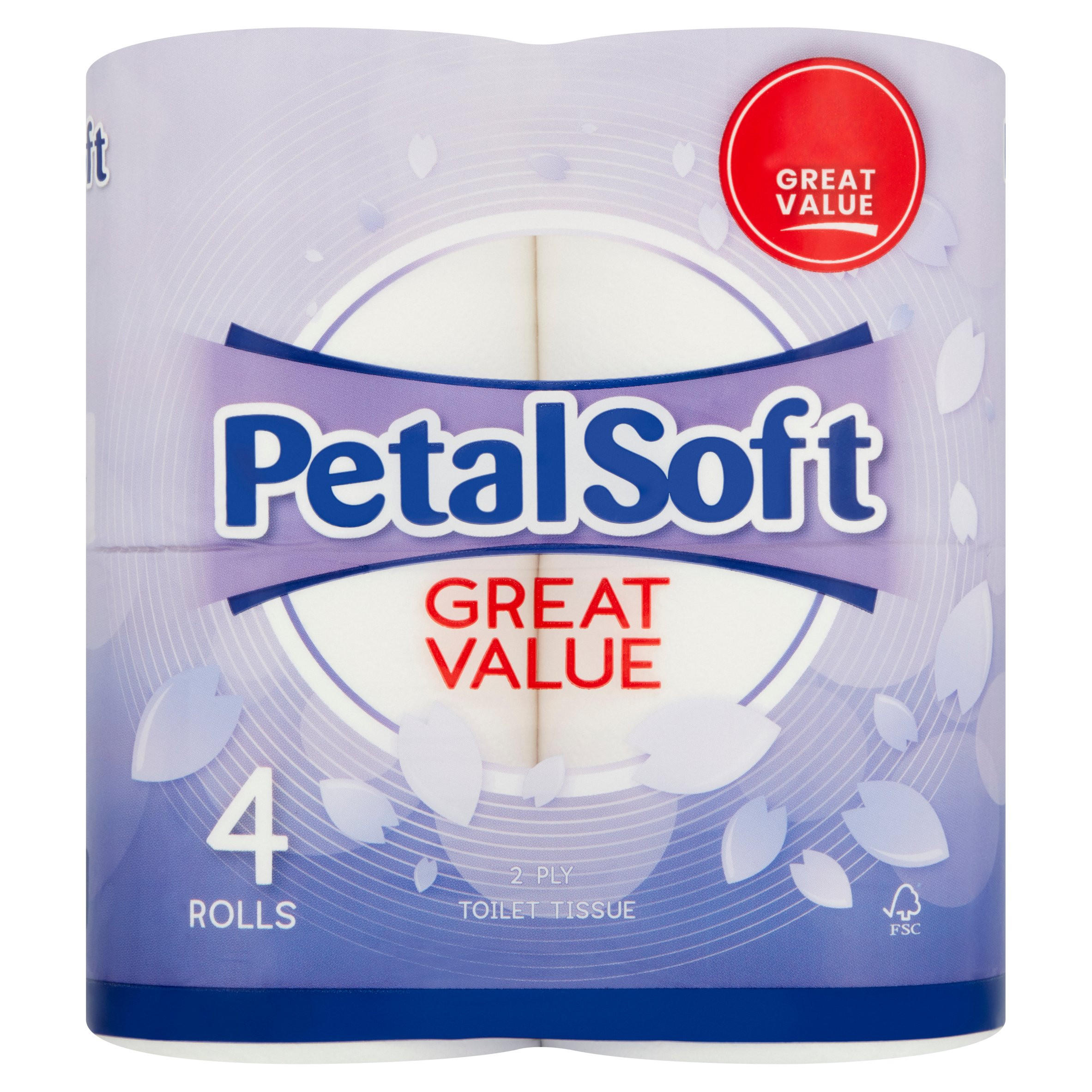Petal Soft 2 Ply Toilet Tissue 4 Rolls Toilet Roll, Kitchen Roll